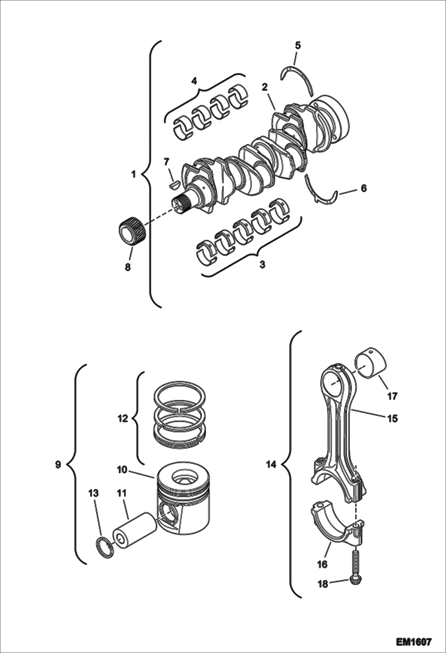 Схема запчастей Bobcat V518 - CRANKSHAFT - PISTONS POWER UNIT