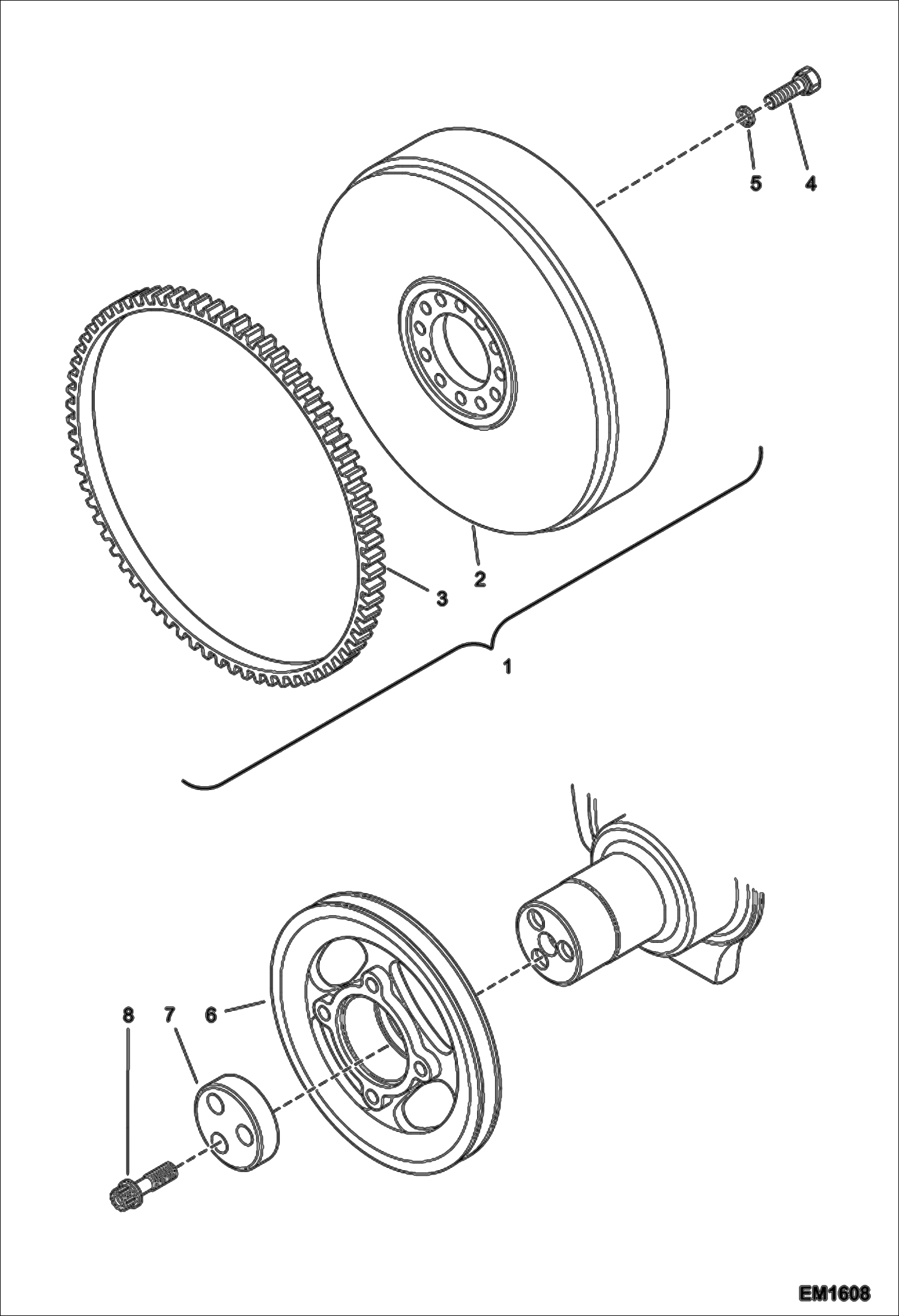 Схема запчастей Bobcat T2556 - FLYWHEEL AND DRIVE PULLEY POWER UNIT