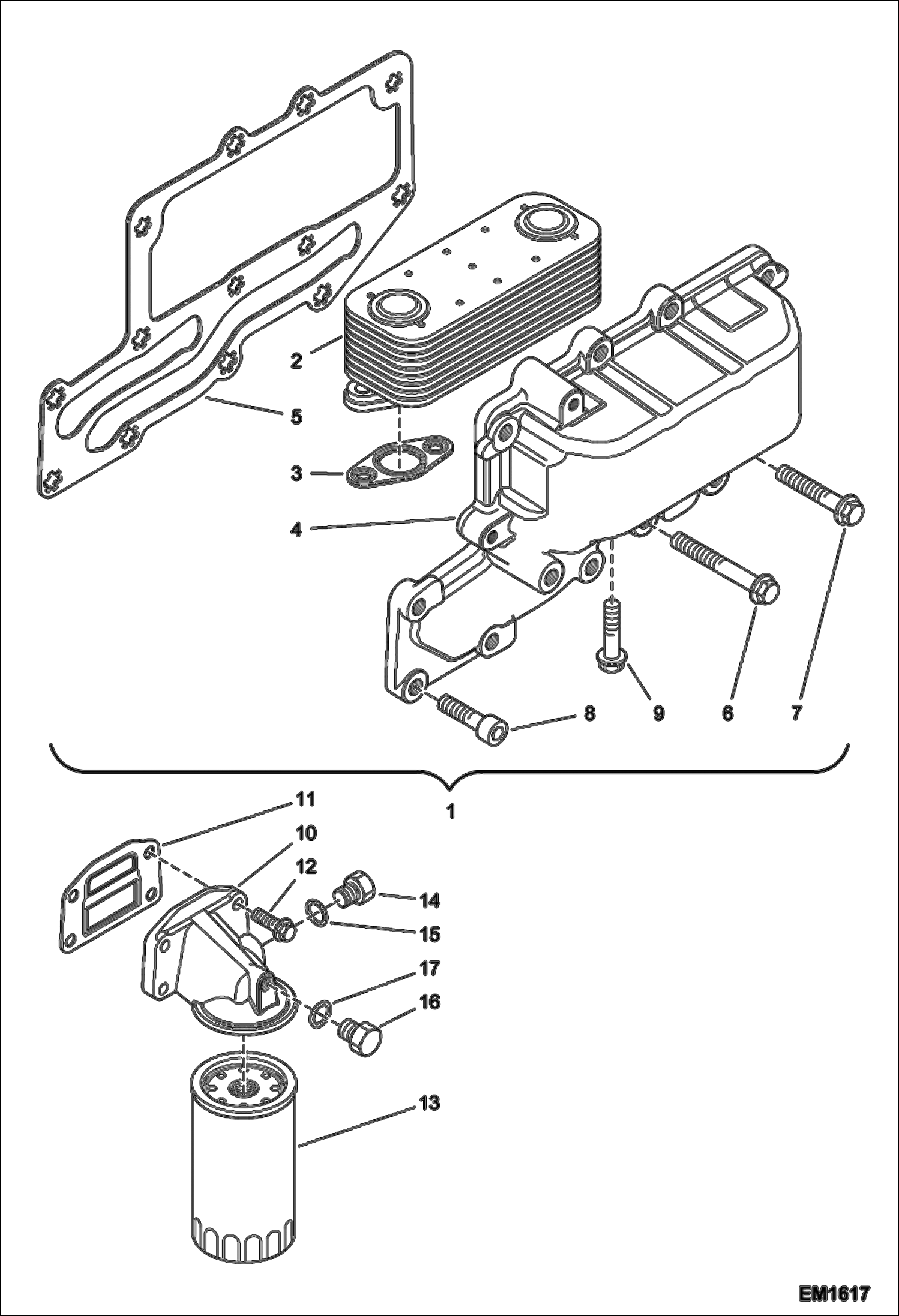 Схема запчастей Bobcat V518 - OIL COOLER AND FILTER POWER UNIT