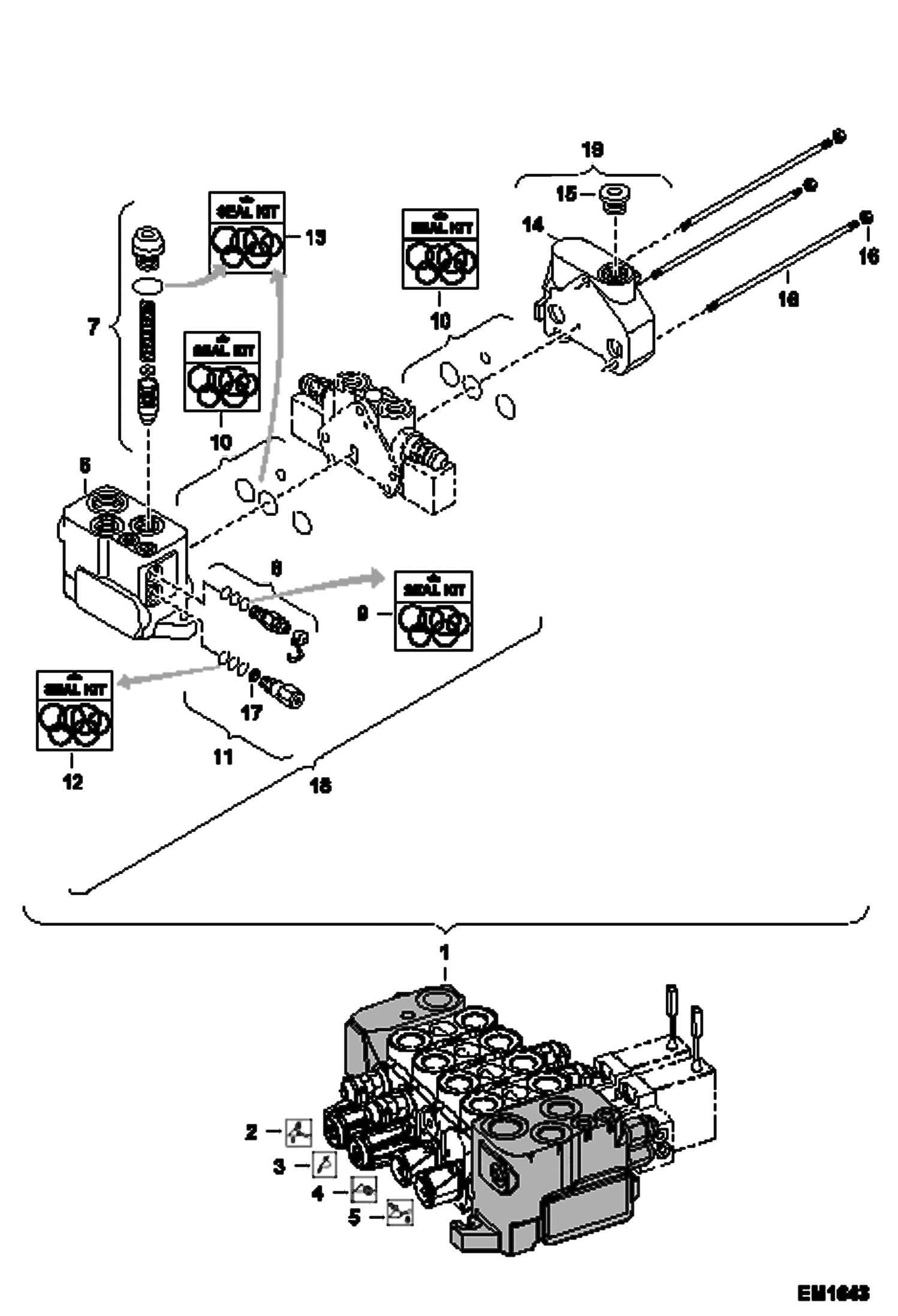 Схема запчастей Bobcat V518 - HYDRAULIC CONTROL VALVE (Assy) (Vendor partnumber 08 401 218) HYDRAULIC SYSTEM