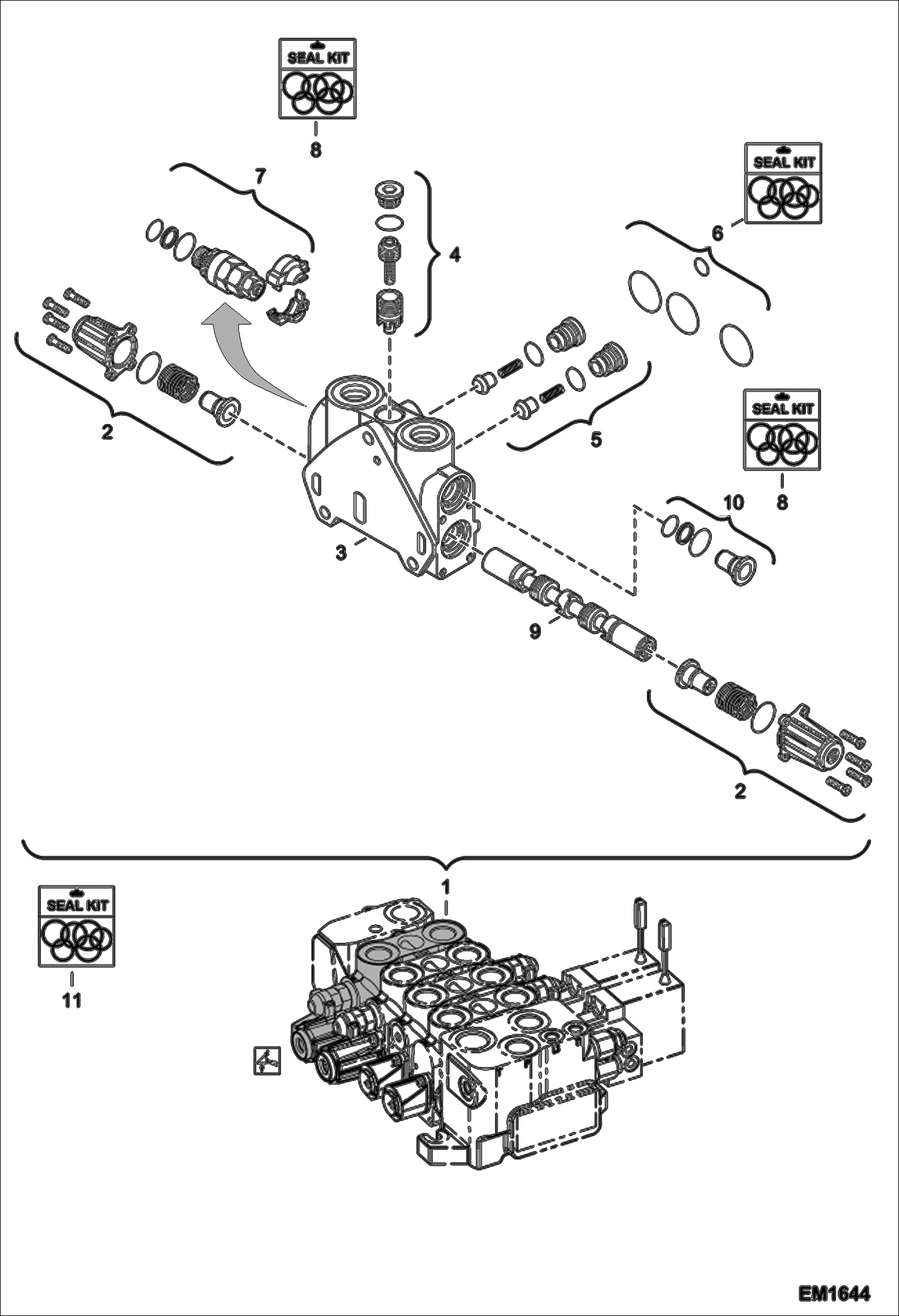 Схема запчастей Bobcat T2556 - HYDRAULIC CONTROL VALVE (Lift Section) HYDRAULIC SYSTEM