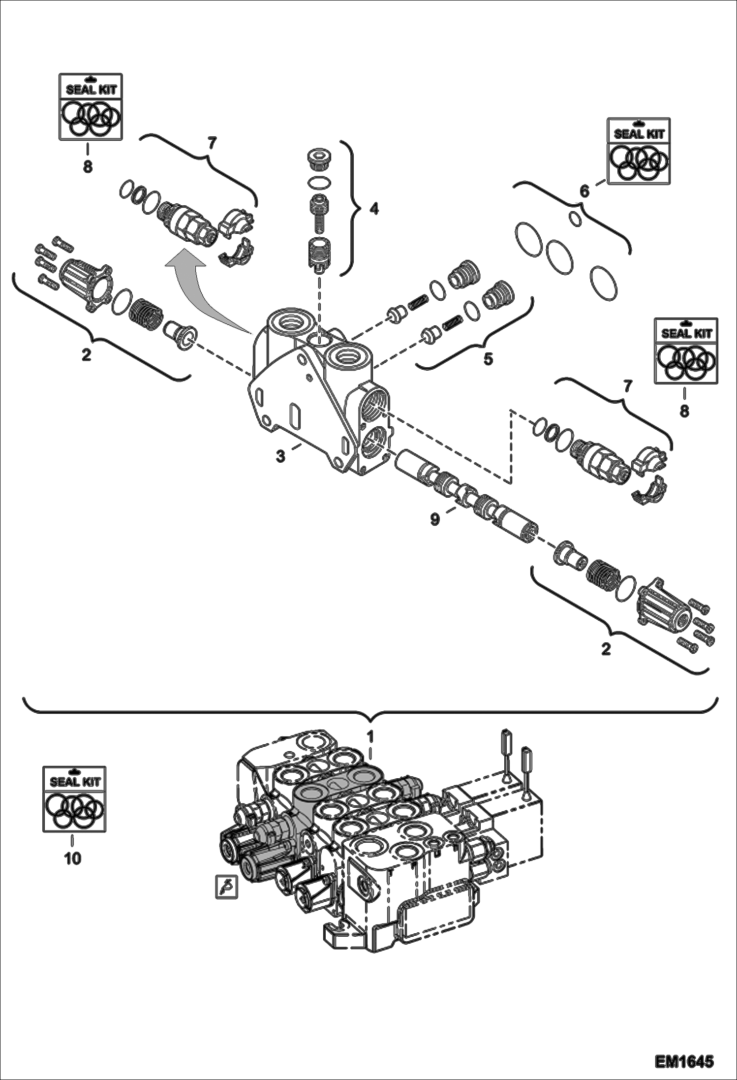 Схема запчастей Bobcat V518 - HYDRAULIC CONTROL VALVE (Tilt Section) HYDRAULIC SYSTEM