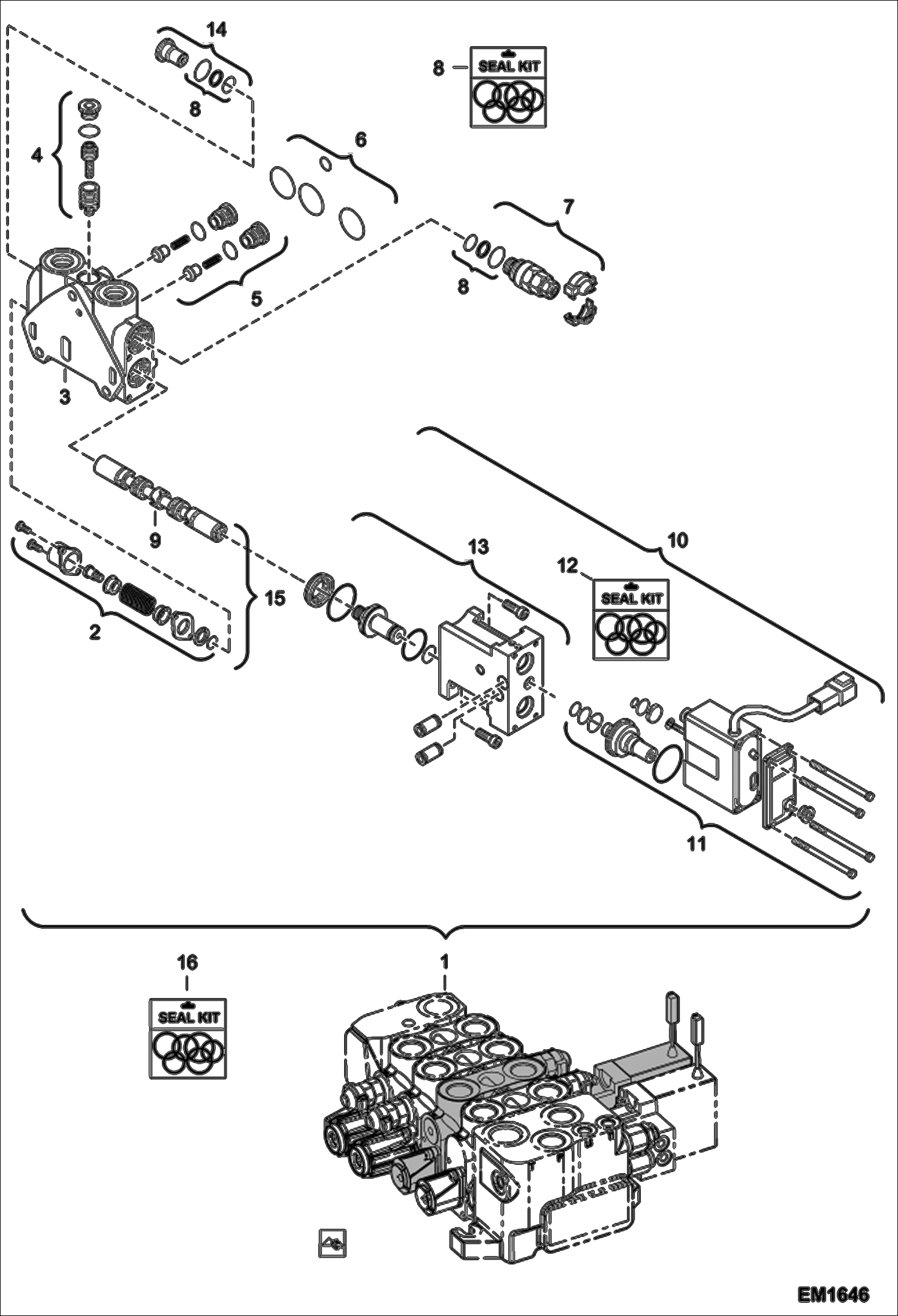 Схема запчастей Bobcat V518 - HYDRAULIC CONTROL VALVE (Telescope Section) (Vendor partnumber 08 404 391) HYDRAULIC SYSTEM