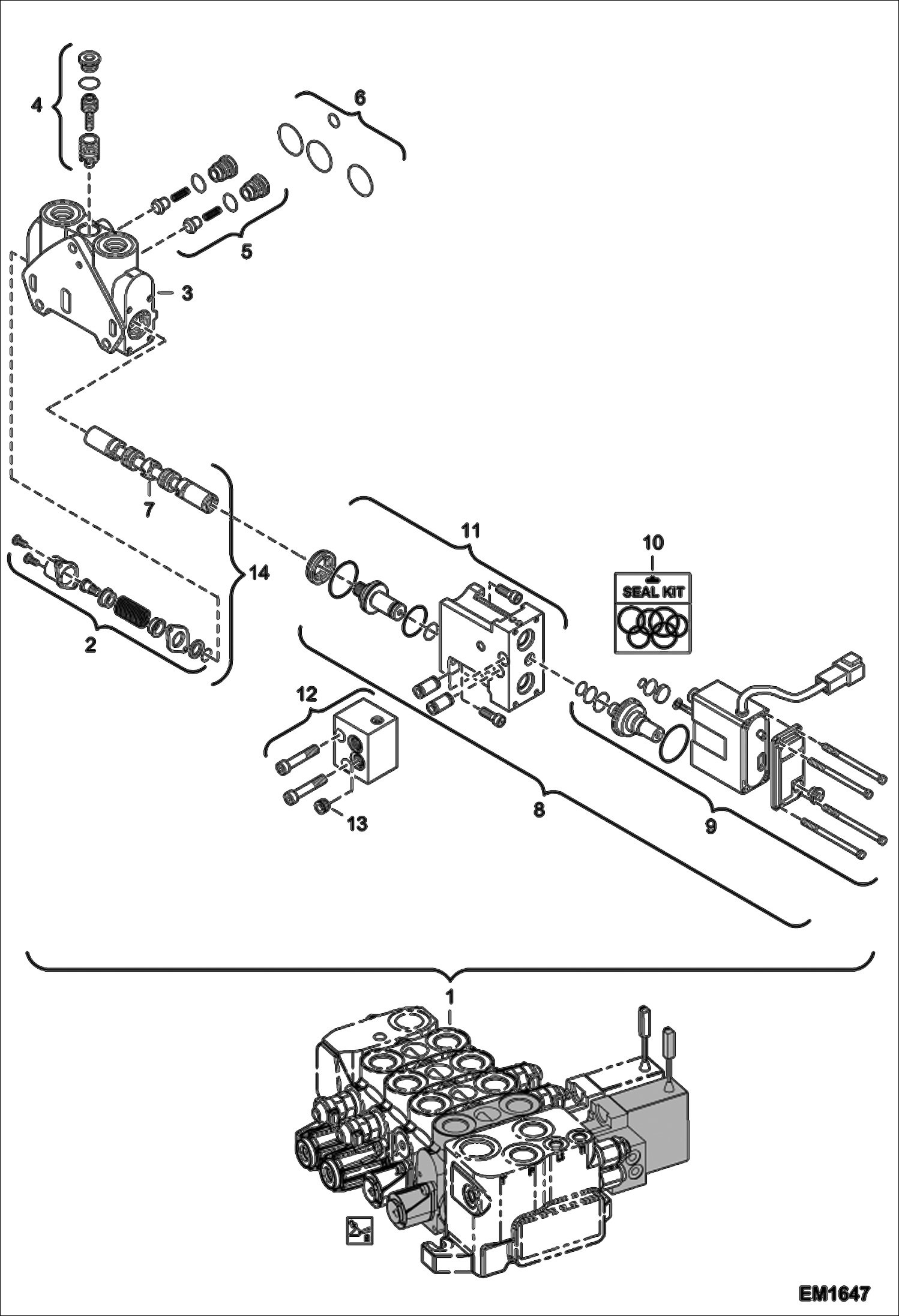 Схема запчастей Bobcat V518 - HYDRAULIC CONTROL VALVE (Auxiliary Hydraulics Section) (Vendor partnumber 08 404 390) HYDRAULIC SYSTEM