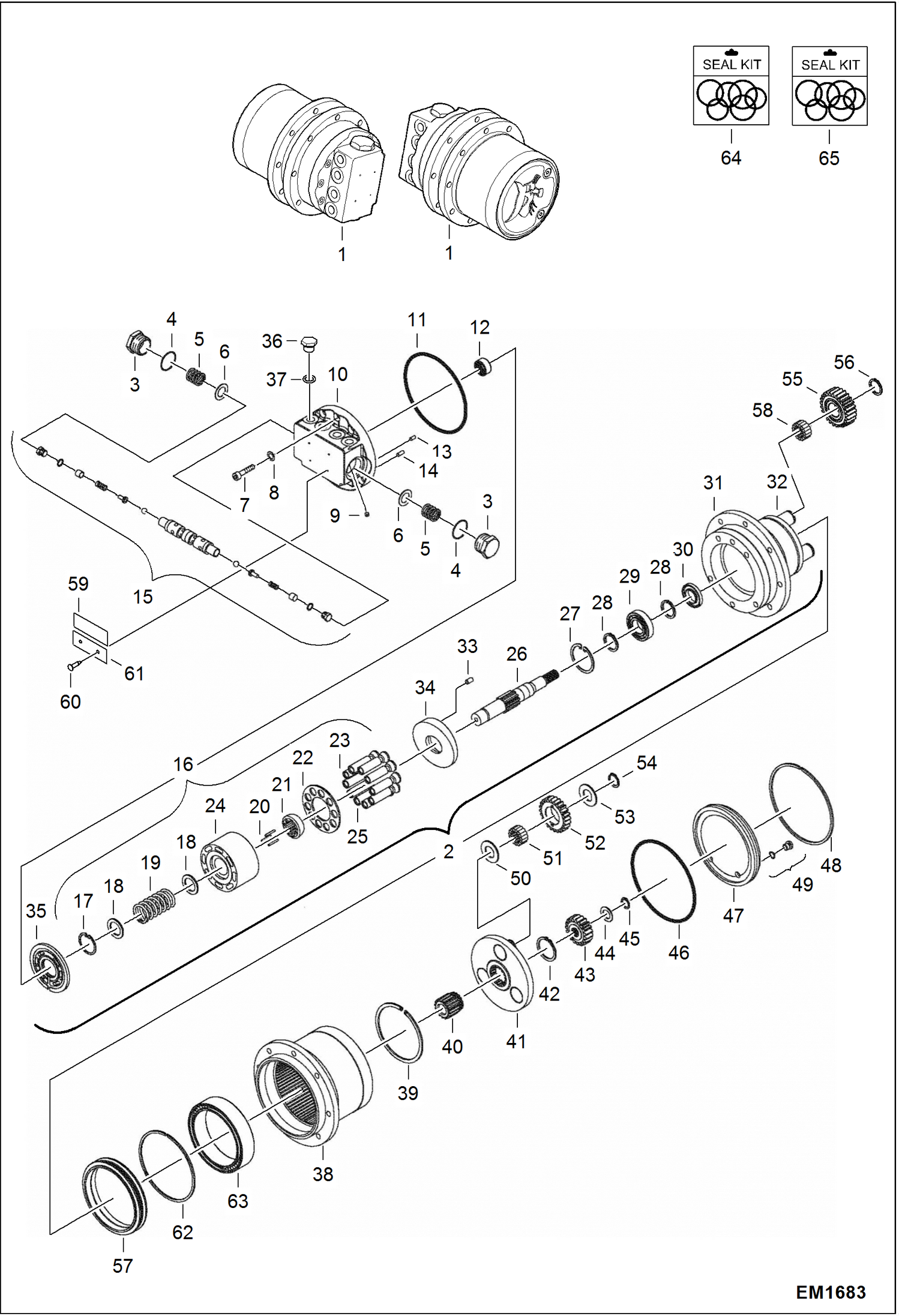 Схема запчастей Bobcat 319 - DRIVE MOTOR (Single Speed) HYDRAULIC SYSTEM