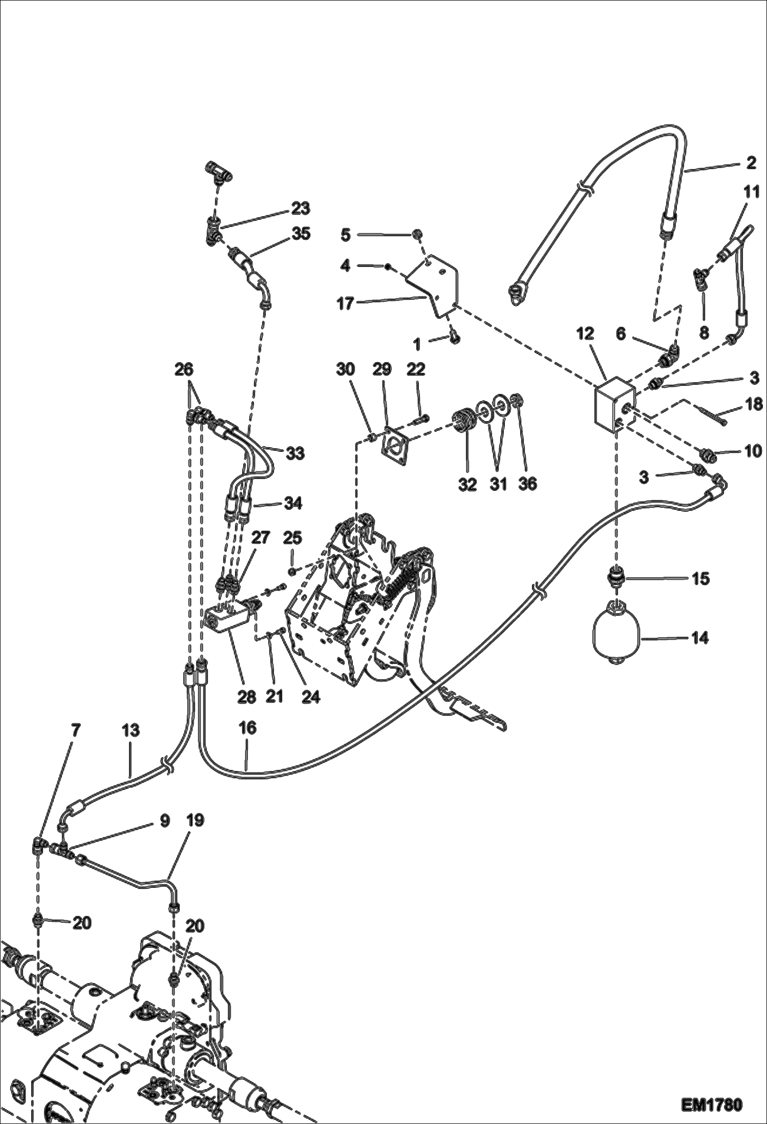 Схема запчастей Bobcat V518 - SERVICE BRAKE HYDRAULIC INSTALLATION (W/Accumulator) ACCESSORIES & OPTIONS