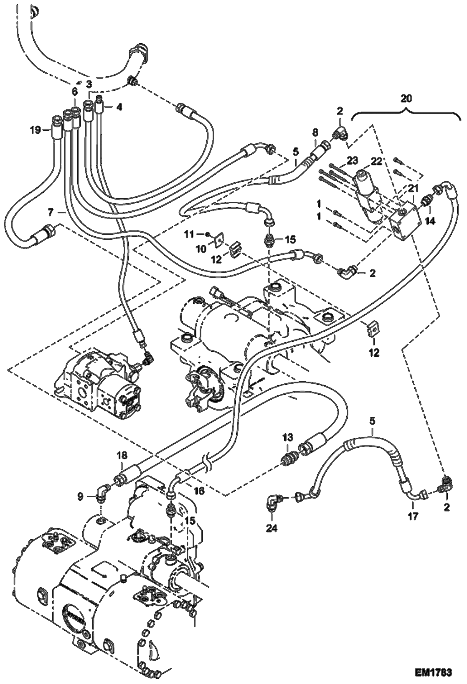 Схема запчастей Bobcat V518 - STEERING HOSES & FITTINGS (W/O Damper) HYDRAULIC SYSTEM