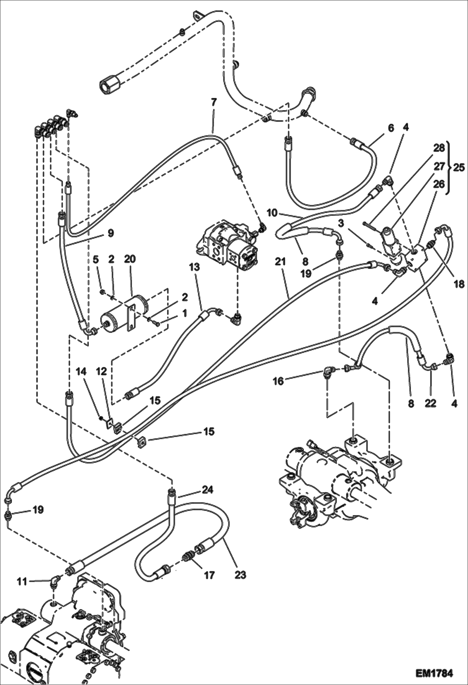 Схема запчастей Bobcat T2566 - STEERING HOSE & FITTINGS (W/Damper) ACCESSORIES & OPTIONS