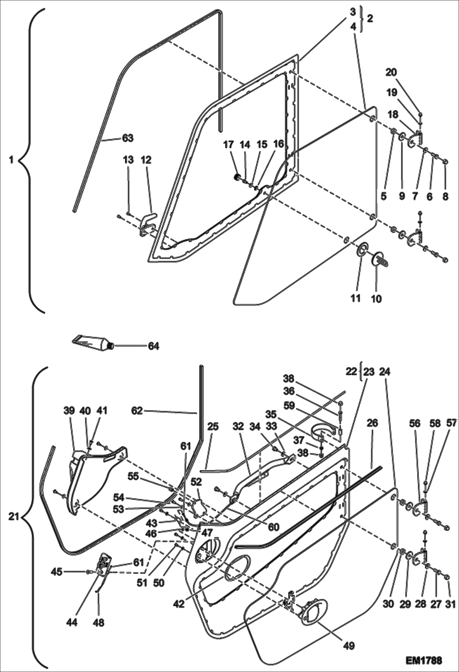 Схема запчастей Bobcat V723 - DOOR ASSY (S/N A8HL11001 & Above, A8HP11001 & Above) MAIN FRAME