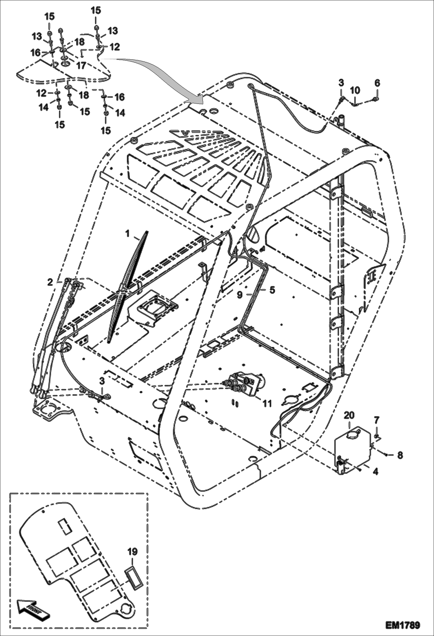 Схема запчастей Bobcat T35100 - WIPER INSTALLATION MAIN FRAME