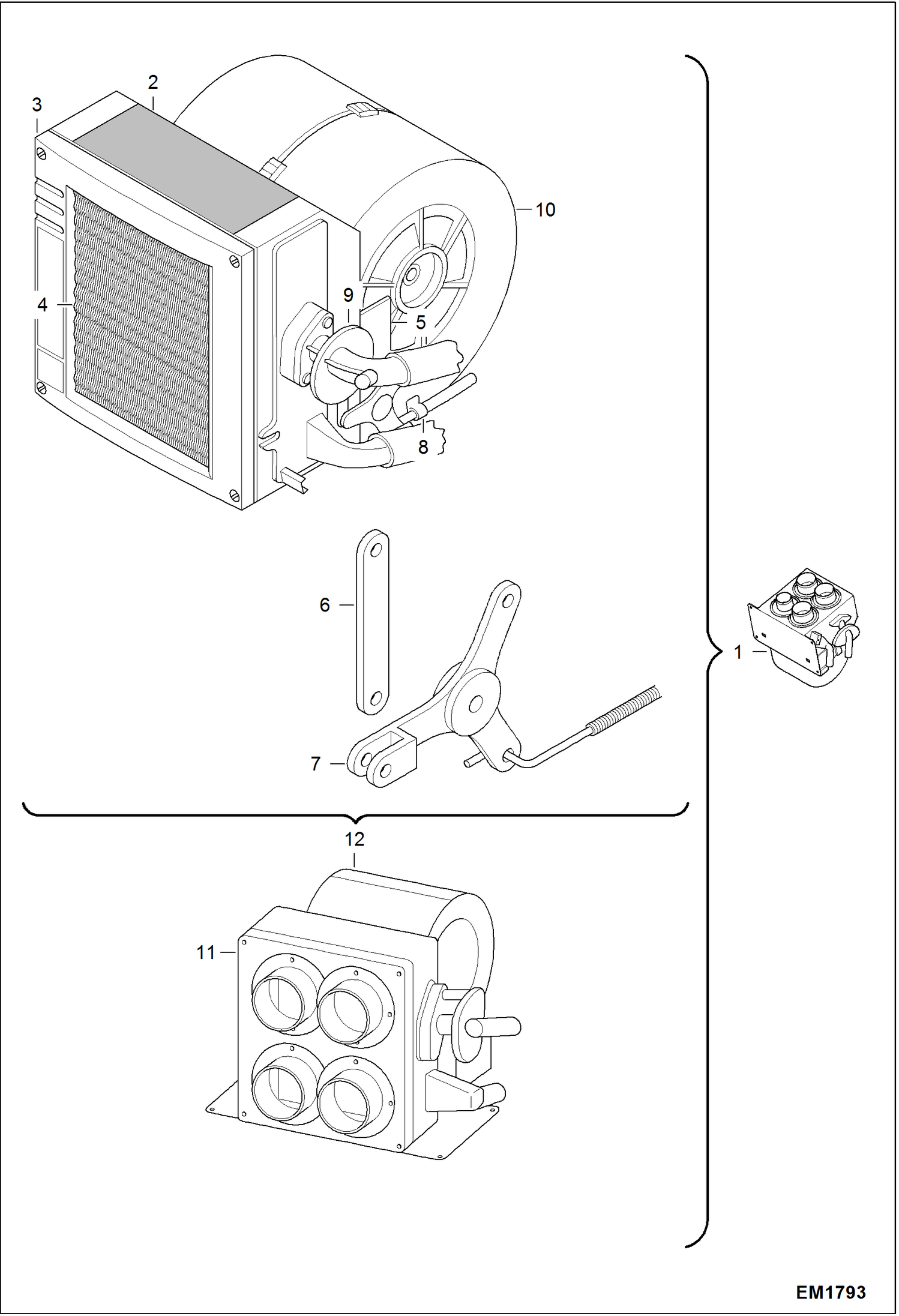 Схема запчастей Bobcat T2250 - HEATING/VENTILATION FAN MAIN FRAME