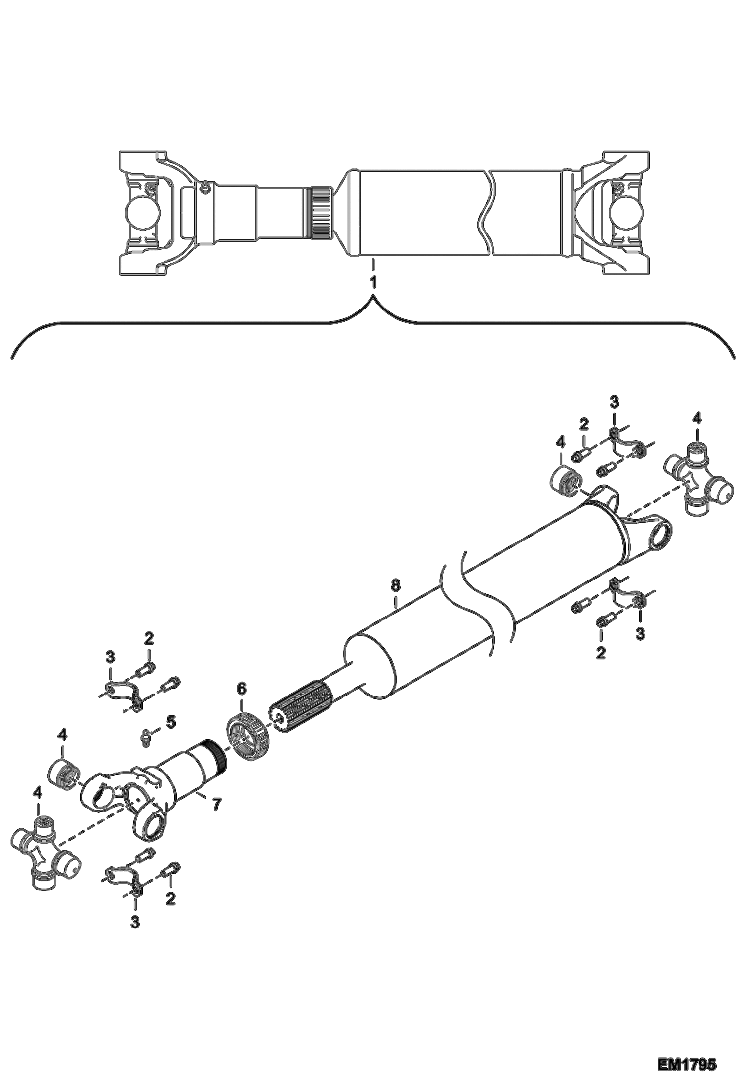 Схема запчастей Bobcat V518 - DRIVE SHAFT ASSY DRIVE SYSTEM