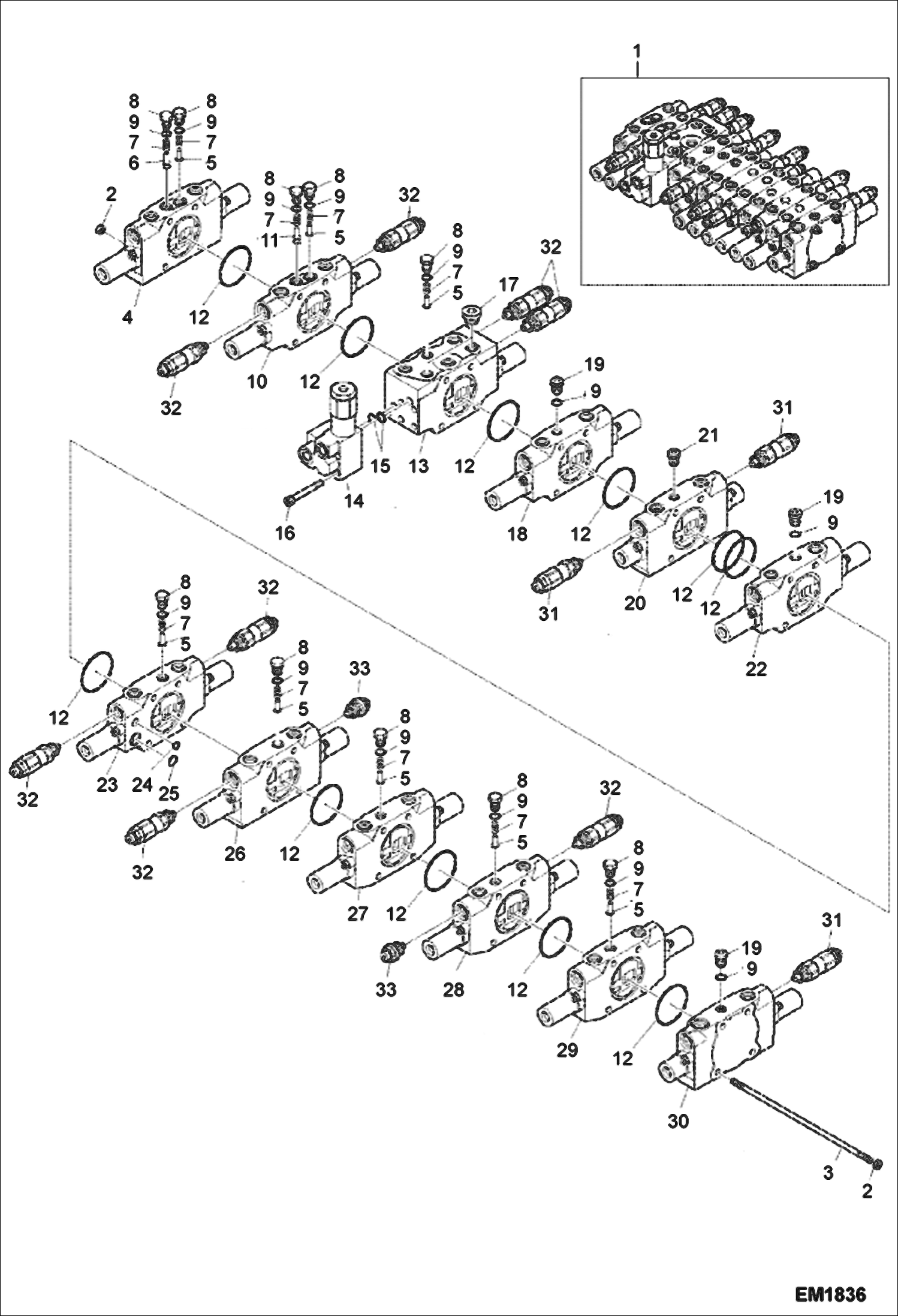 Схема запчастей Bobcat E60 - CONTROL VALVE (W/O 2nd Auxiliary/Rotation) HYDRAULIC SYSTEM