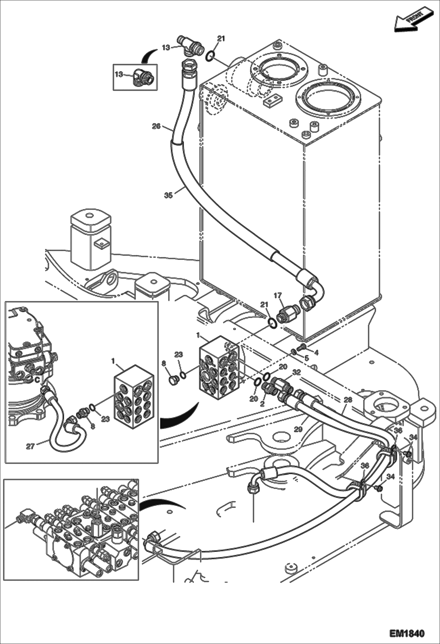 Схема запчастей Bobcat E60 - HYDRAULIC CIRCUITRY (Return From Valve) HYDRAULIC SYSTEM