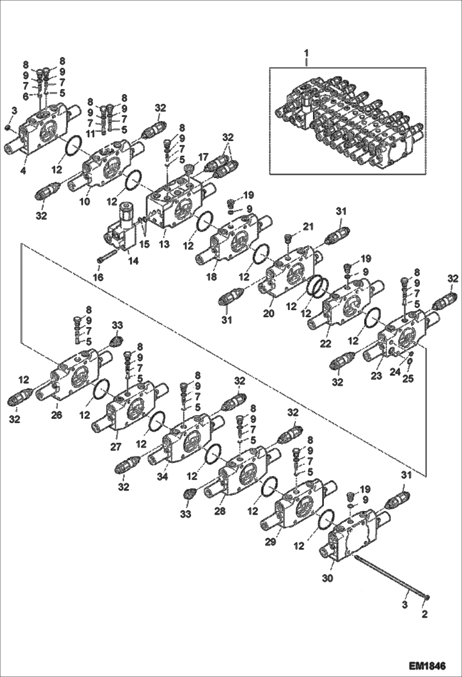 Схема запчастей Bobcat E60 - CONTROL VALVE (W/2nd Auxiliary/Rotation) HYDRAULIC SYSTEM