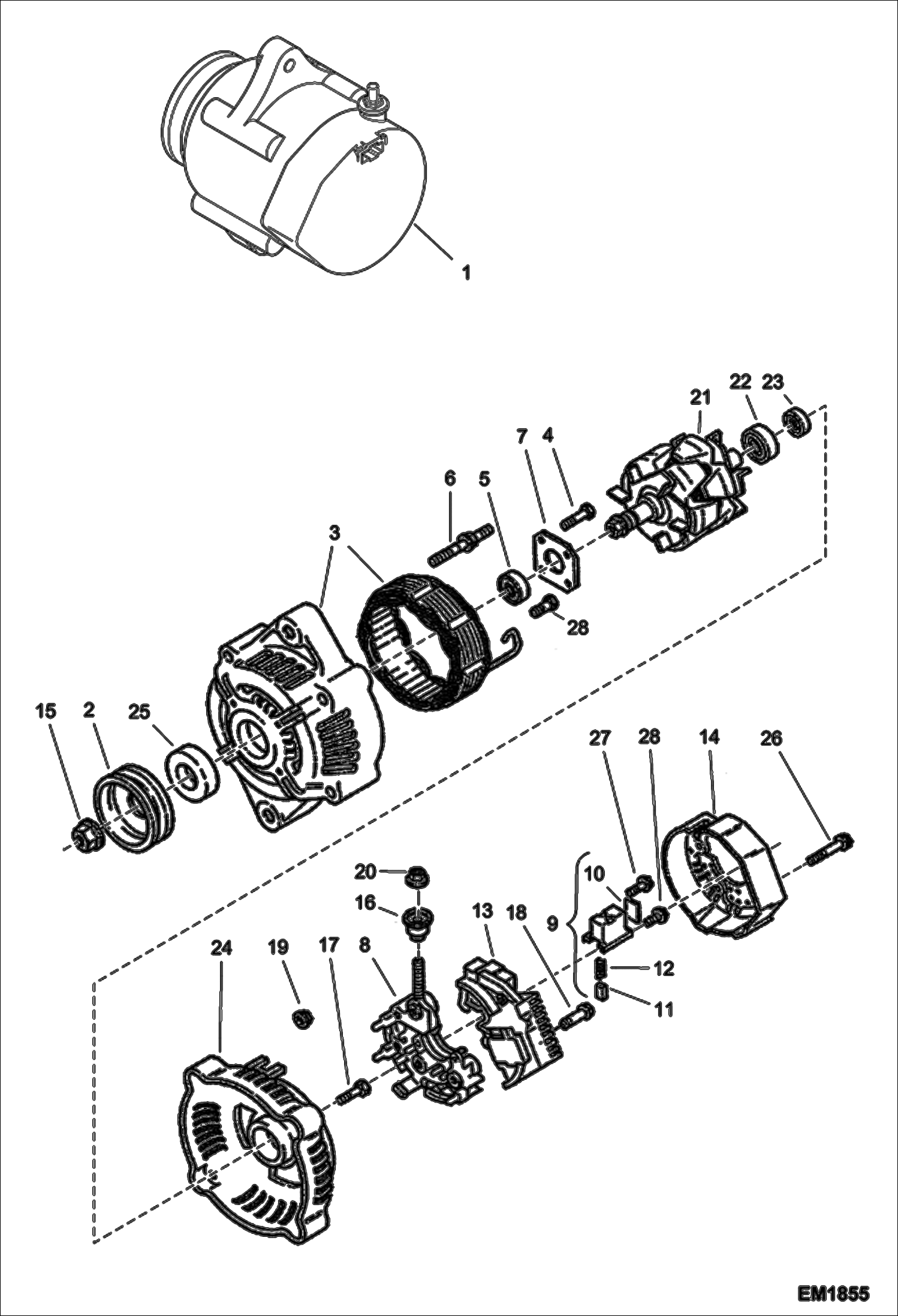 Схема запчастей Bobcat E08 - ALTERNATOR (Denso) ELECTRICAL SYSTEM