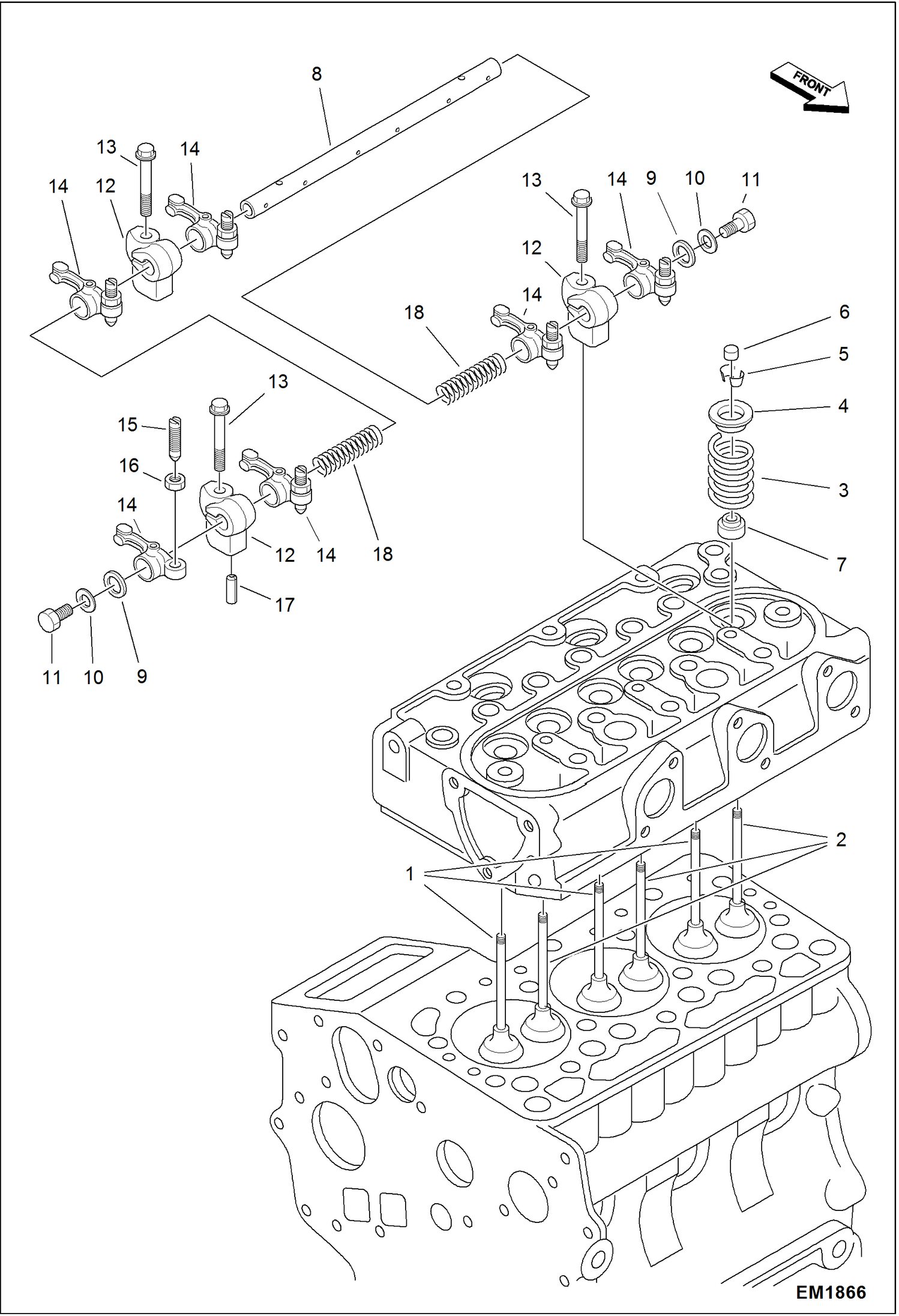 Схема запчастей Bobcat 319 - VALVES AND ROCKER ARM POWER UNIT