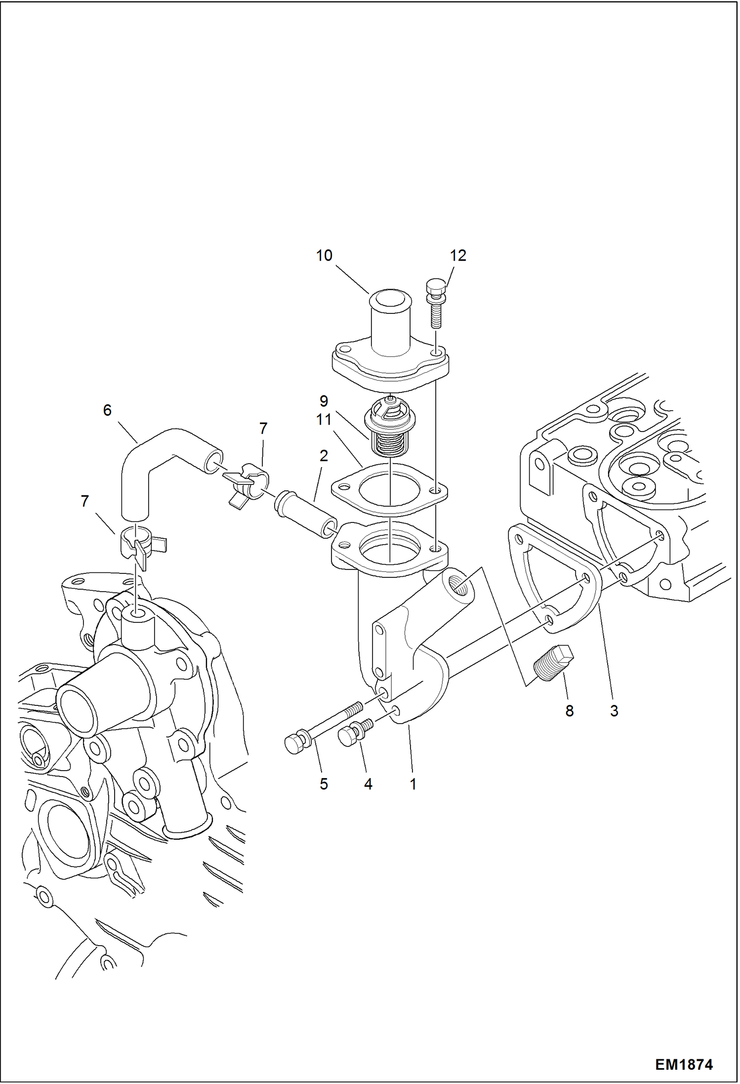 Схема запчастей Bobcat 319 - WATER FLANGE AND THERMOSTAT POWER UNIT