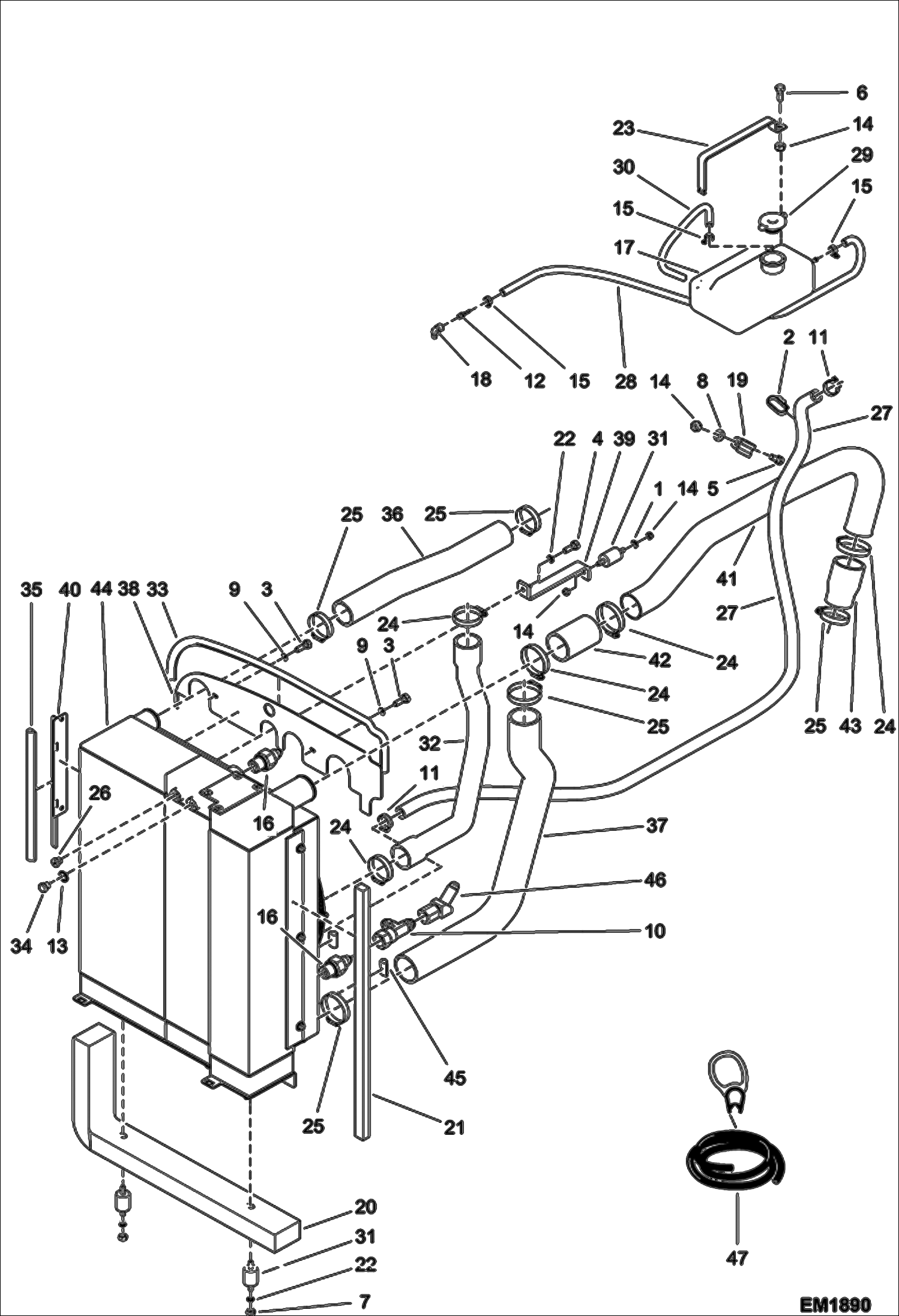 Схема запчастей Bobcat V518 - COOLING SYSTEM INSTALLATION (S/N A8G811001-12049, A8G911001-12001) POWER UNIT