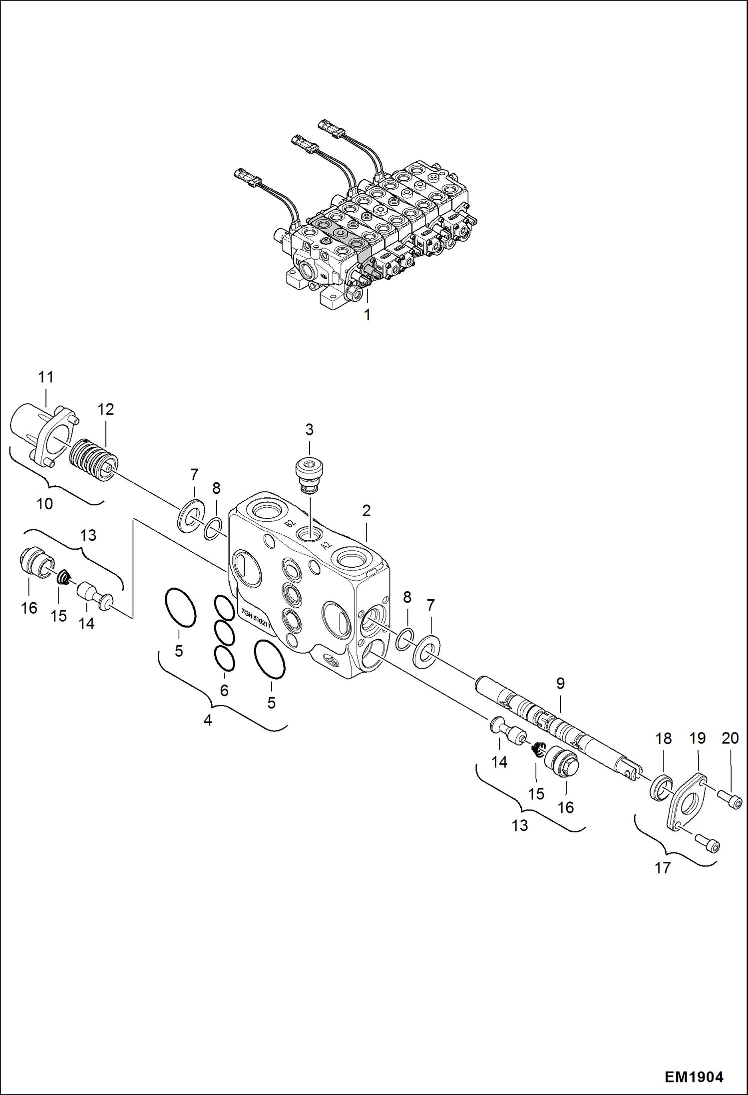 Схема запчастей Bobcat 321 - VALVE SECTION (Offset) HYDRAULIC SYSTEM