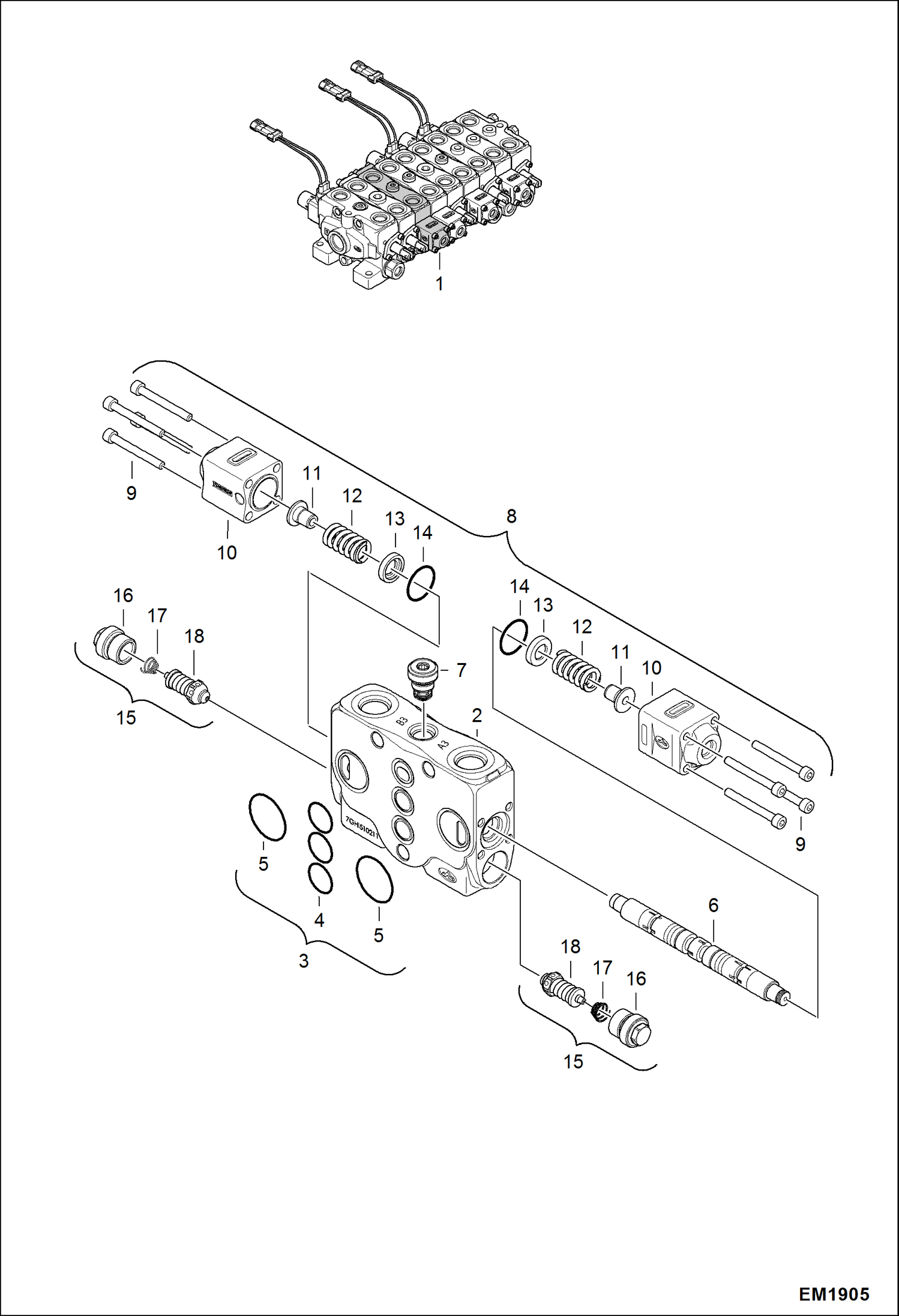 Схема запчастей Bobcat 321 - VALVE SECTION (Bucket) HYDRAULIC SYSTEM