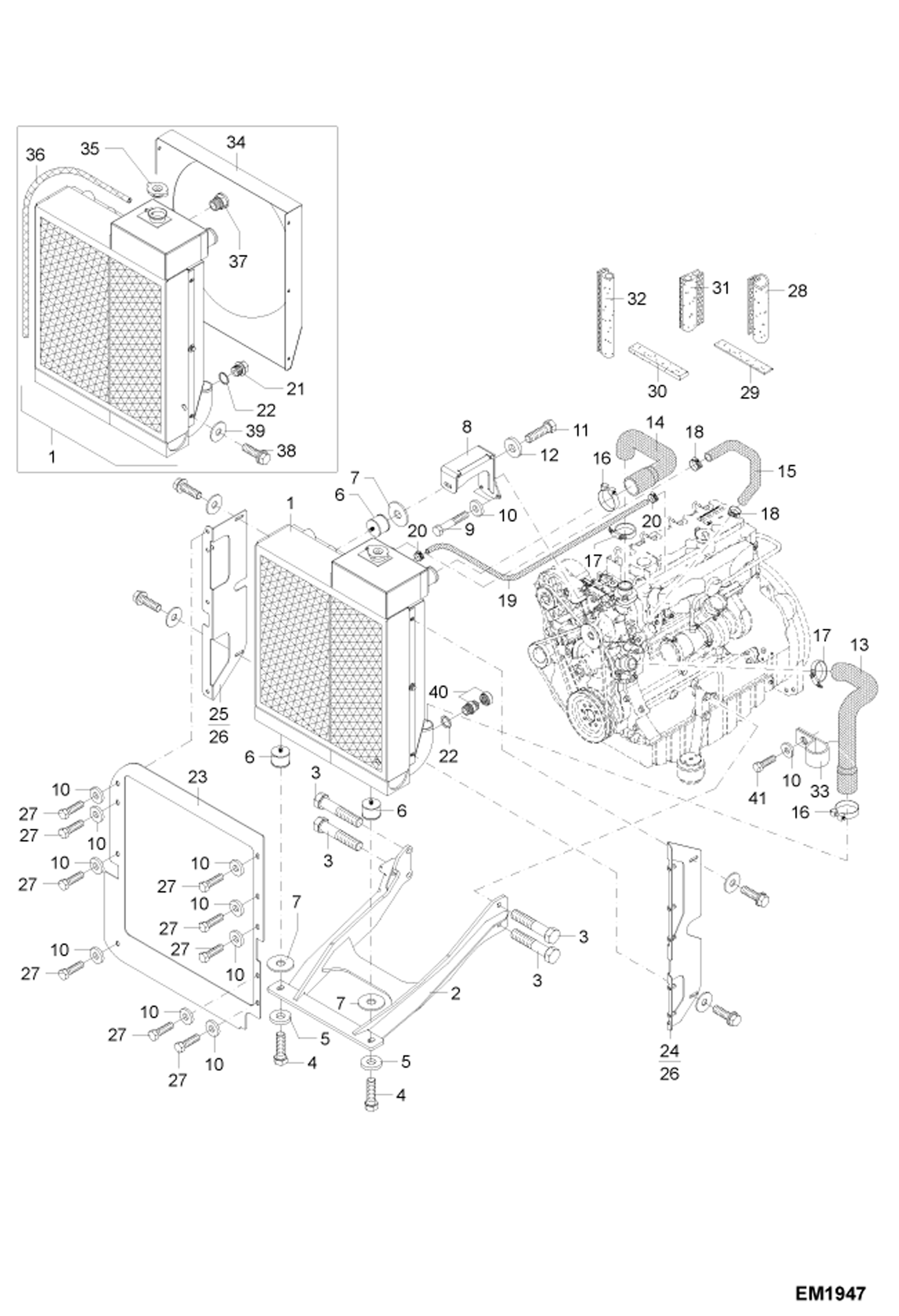 Схема запчастей Bobcat 442 - COMBINED OIL COOLER (S/N ADBR11169 & Above, ADBS11169 & Above) POWER UNIT