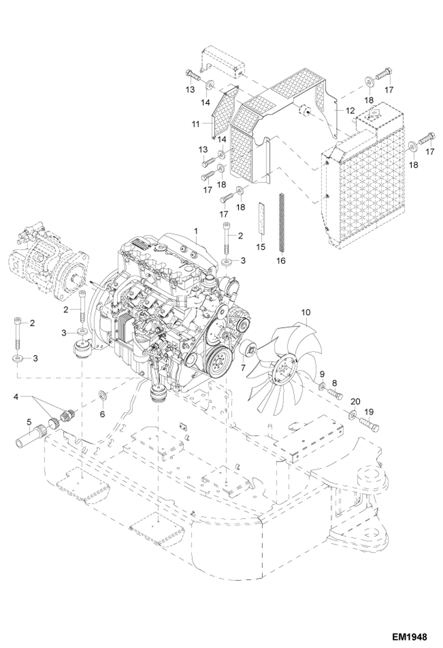 Схема запчастей Bobcat 442 - ENGINE ASSEMBLY (S/N ADBR11037 - 11168, ADBS11037 - 11168) POWER UNIT