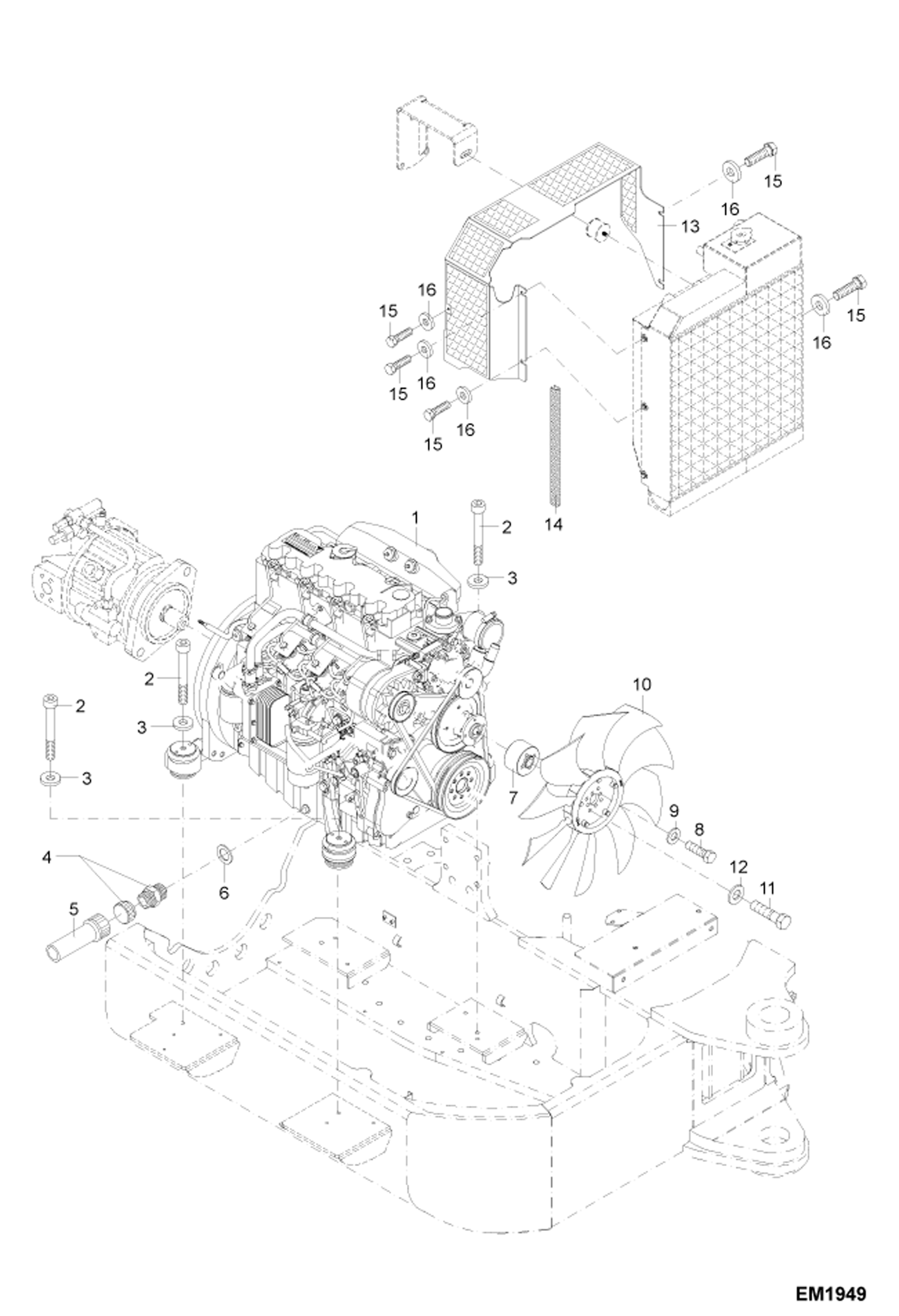 Схема запчастей Bobcat 442 - ENGINE ASSEMBLY (S/N ADBR11169 & Above, ADBS11169 & Above) POWER UNIT