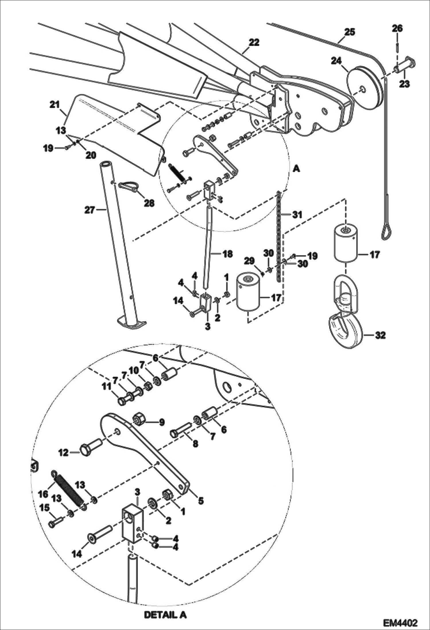 Схема запчастей Bobcat HOISTING WINCH - PULLEY PARTS & BOOM WINCH TELESCOPIC - EMEA Only