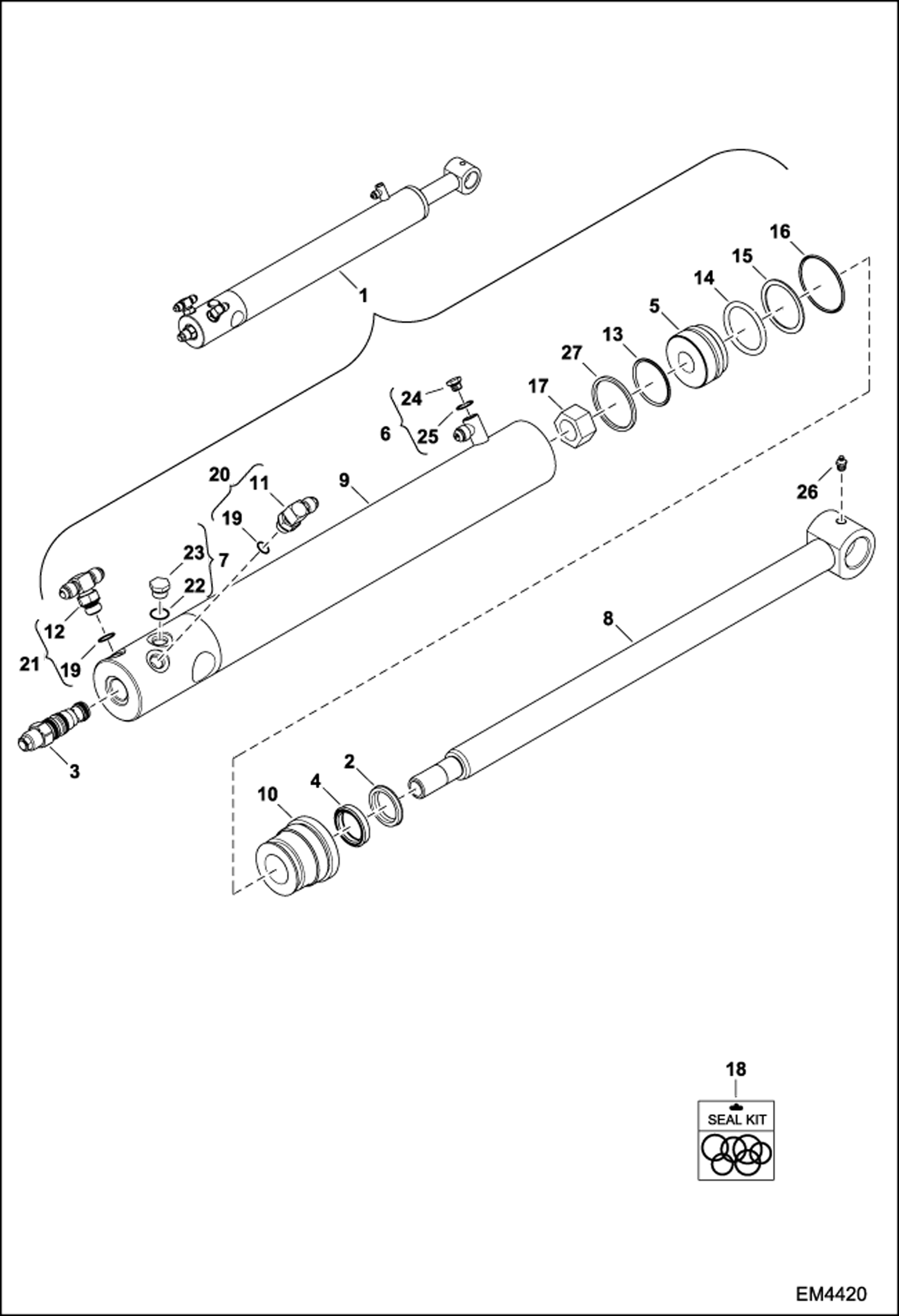 Схема запчастей Bobcat BACKHOE - STABILIZER CYLINDER (A2HH, A36S) BACKHOE