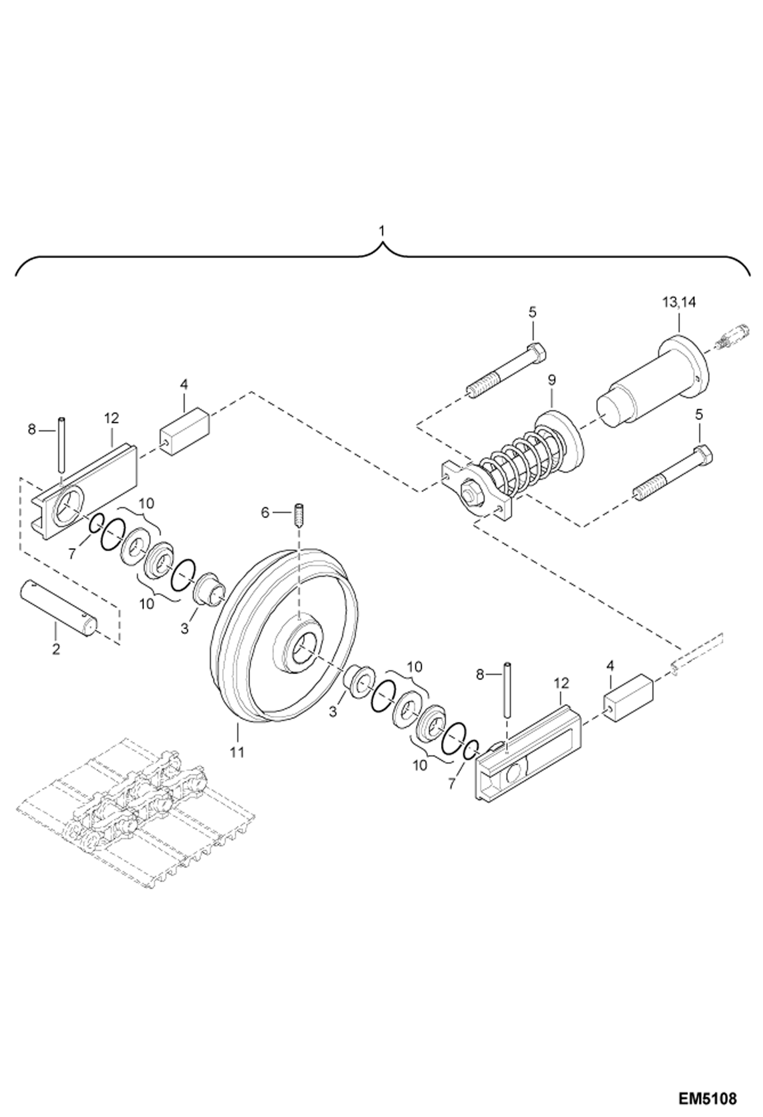 Схема запчастей Bobcat 442 - IDLER UNIT, STEEL TRACK UNDERCARRIAGE