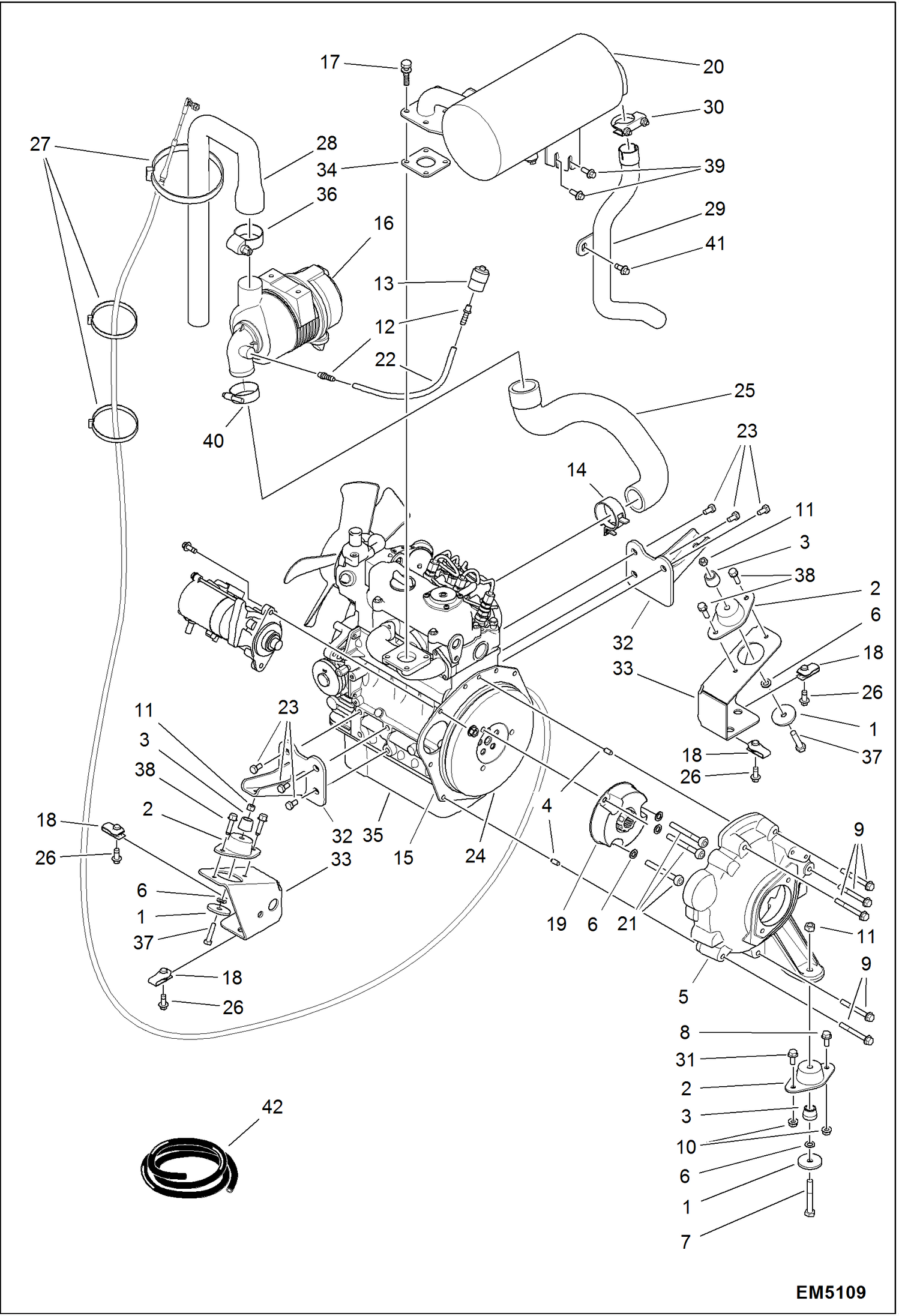 Схема запчастей Bobcat 319 - ENGINE & ATTACHING PARTS (Air Cleaner, Muffler, Engine Mounts) POWER UNIT