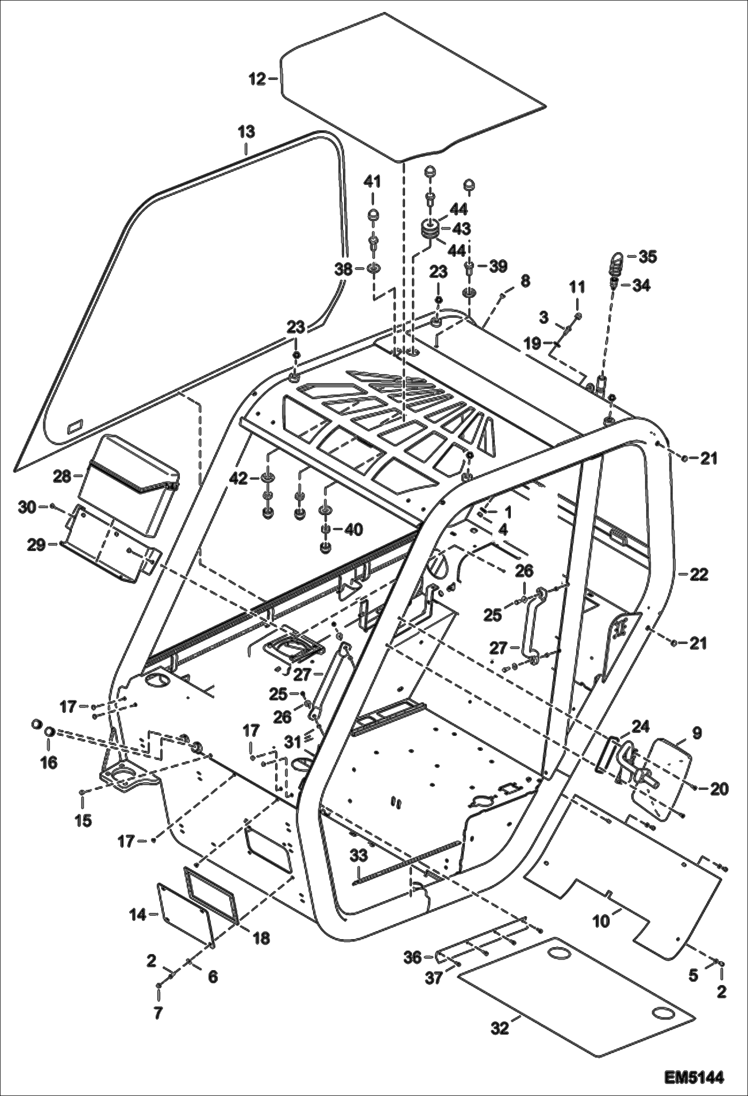 Схема запчастей Bobcat V518 - OPERATOR CANOPY (S/N A8G911001 & Above) MAIN FRAME