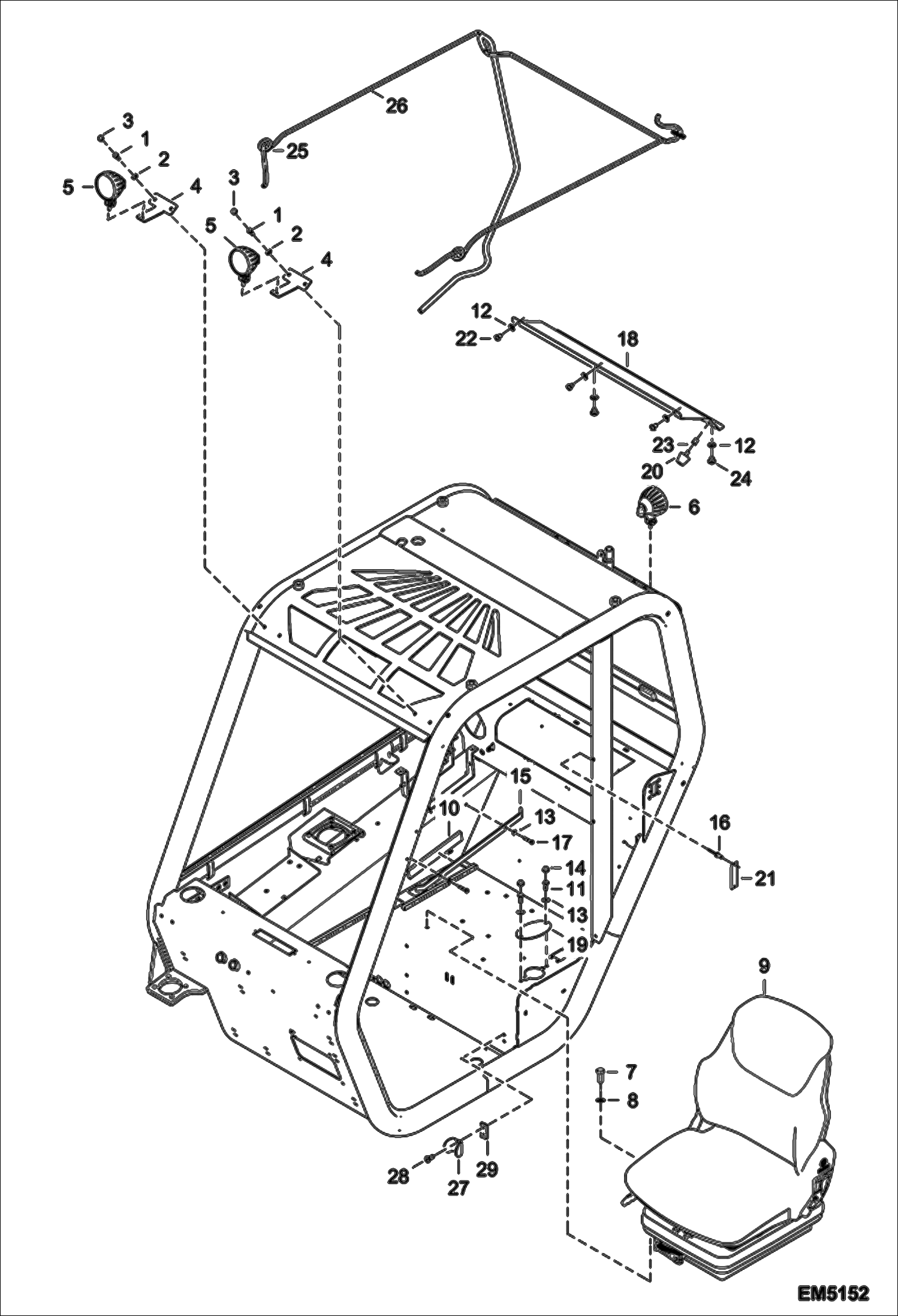 Схема запчастей Bobcat V518 - OPERATOR CANOPY II (S/N A8G911001 & Above) MAIN FRAME