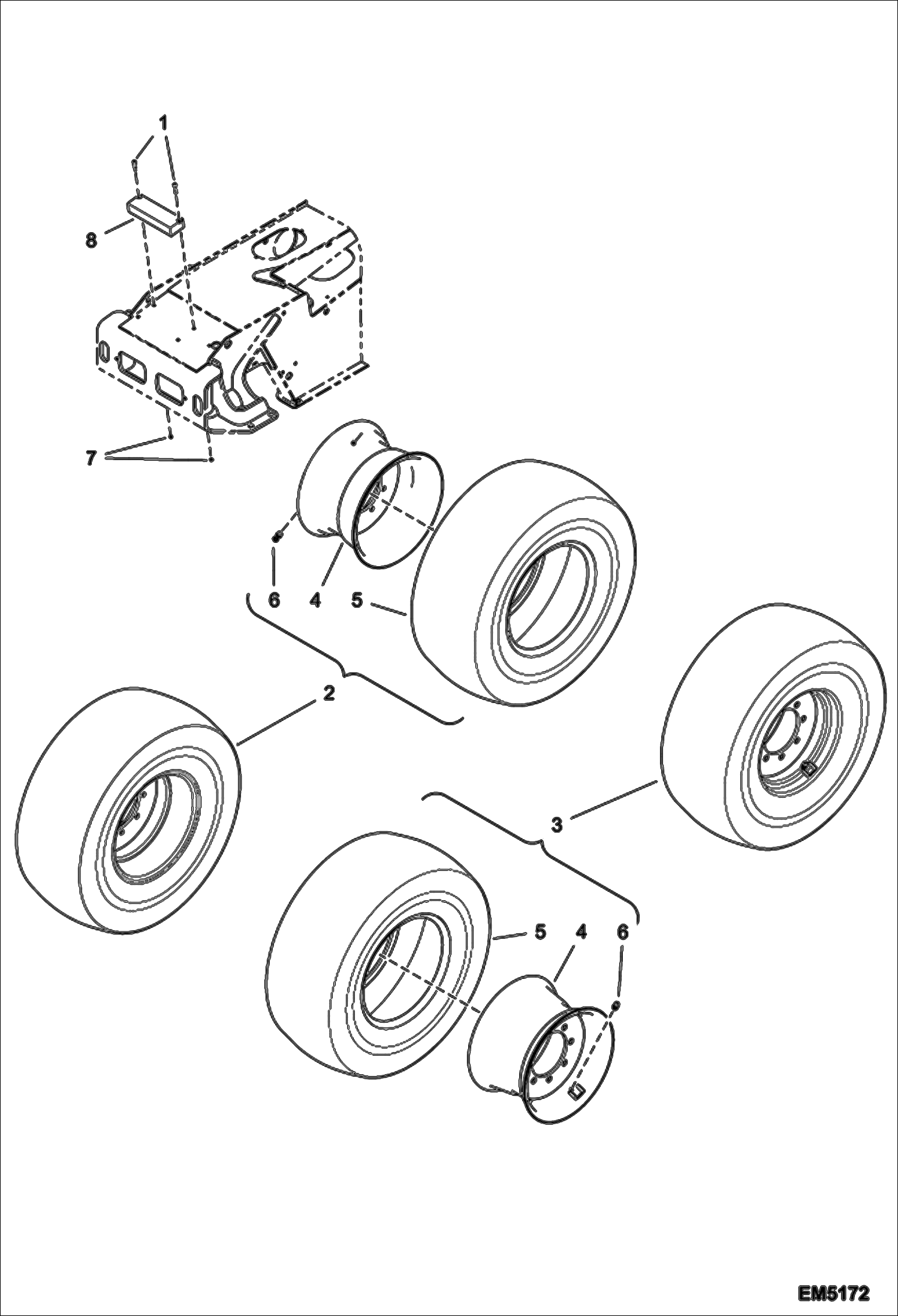 Схема запчастей Bobcat V518 - WHEELS (Dunlop 400/70-R20 150B) ACCESSORIES & OPTIONS