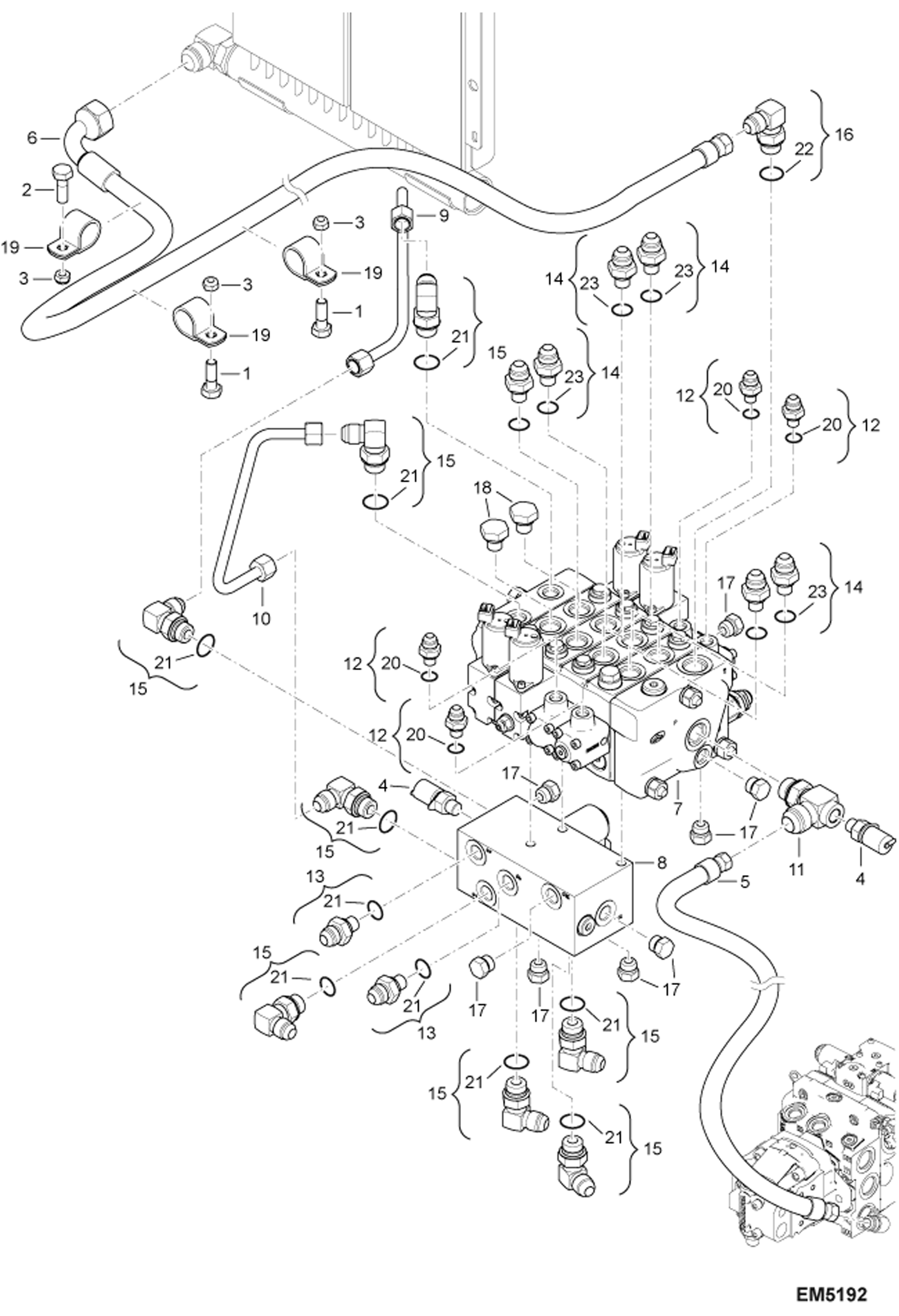 Схема запчастей Bobcat T2250 - HYDRAULIC CIRCUITRY (Control Valve) (S/N AC1911252 - 14999) HYDRAULIC SYSTEM