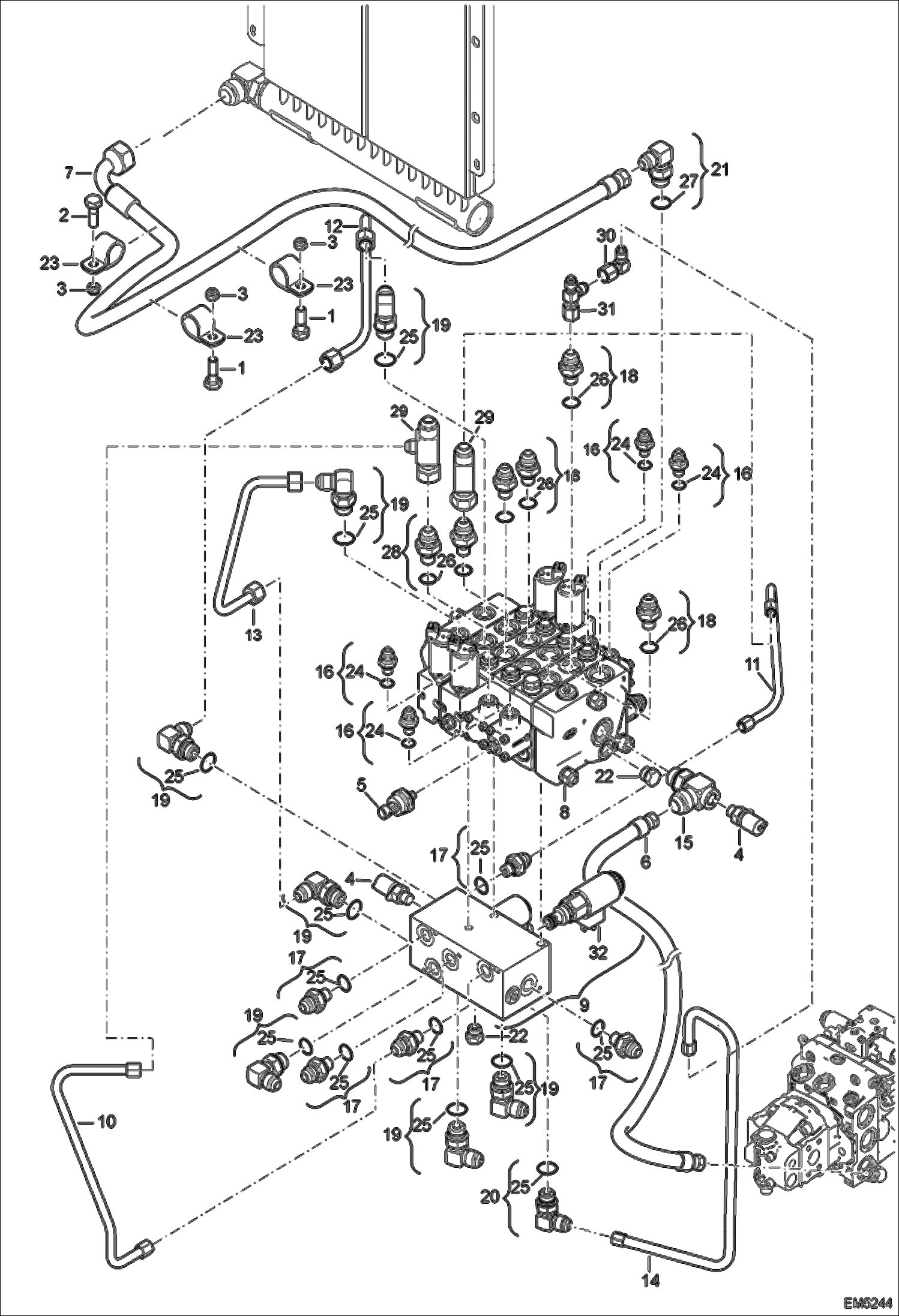 Схема запчастей Bobcat V417 - HYDRAULIC CIRCUITRY (Control Valve) (S/N AC1C11239 - 14999, AC1D12000 - 14999) HYDRAULIC SYSTEM