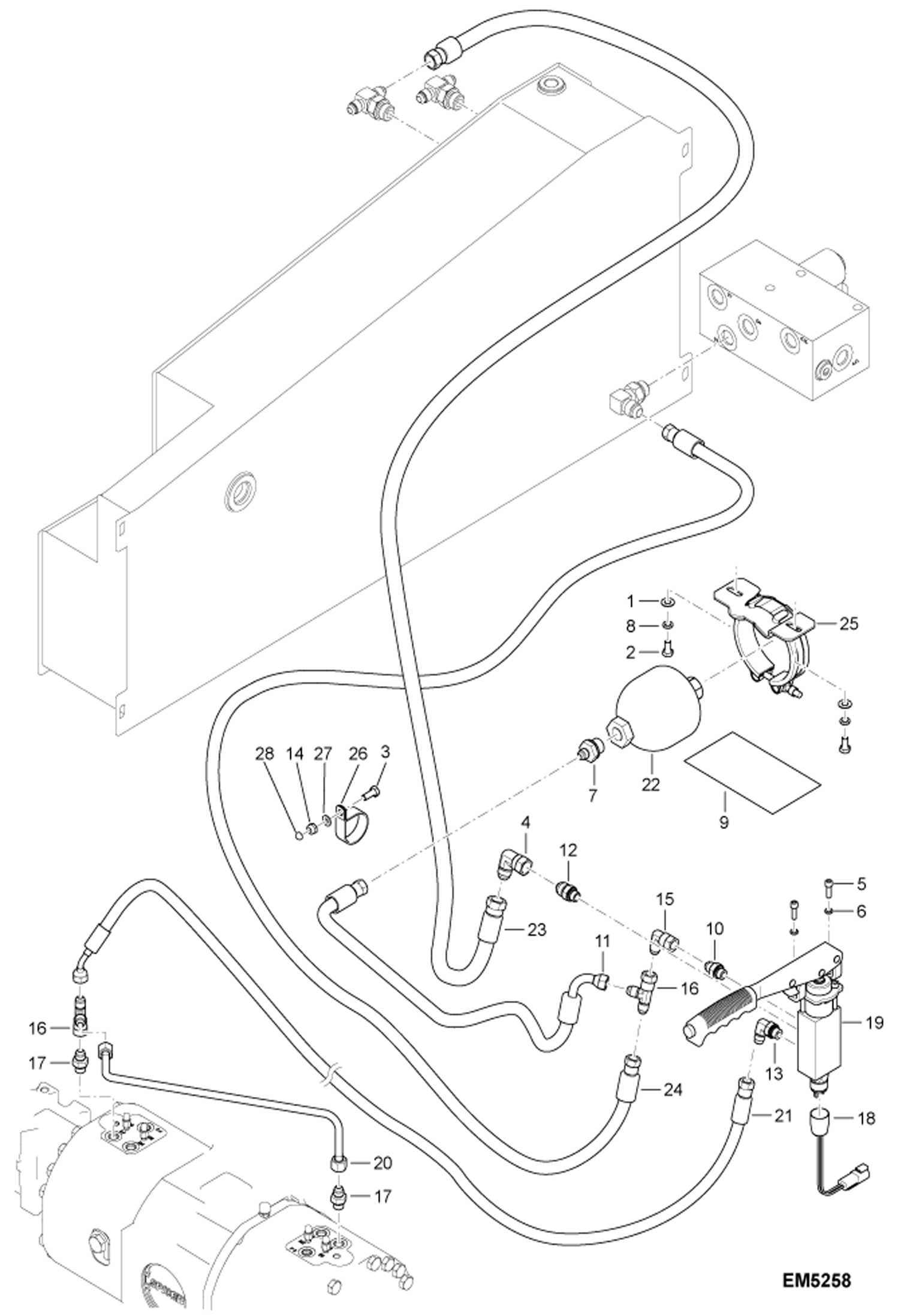 Схема запчастей Bobcat T2250 - HYDRAULIC CIRCUITRY (Parking Brake W/Accumulator) (S/N AC1911252 & Above) ACCESSORIES & OPTIONS