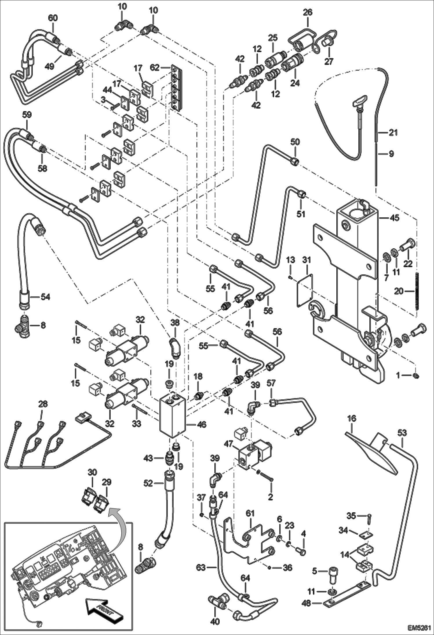 Схема запчастей Bobcat T2250 - HYDRAULIC CIRCUITRY (Rear Hydraulic Hook & Auxiliary Hydraulics) (S/N AC1911001 - 11251) ACCESSORIES & OPTIONS