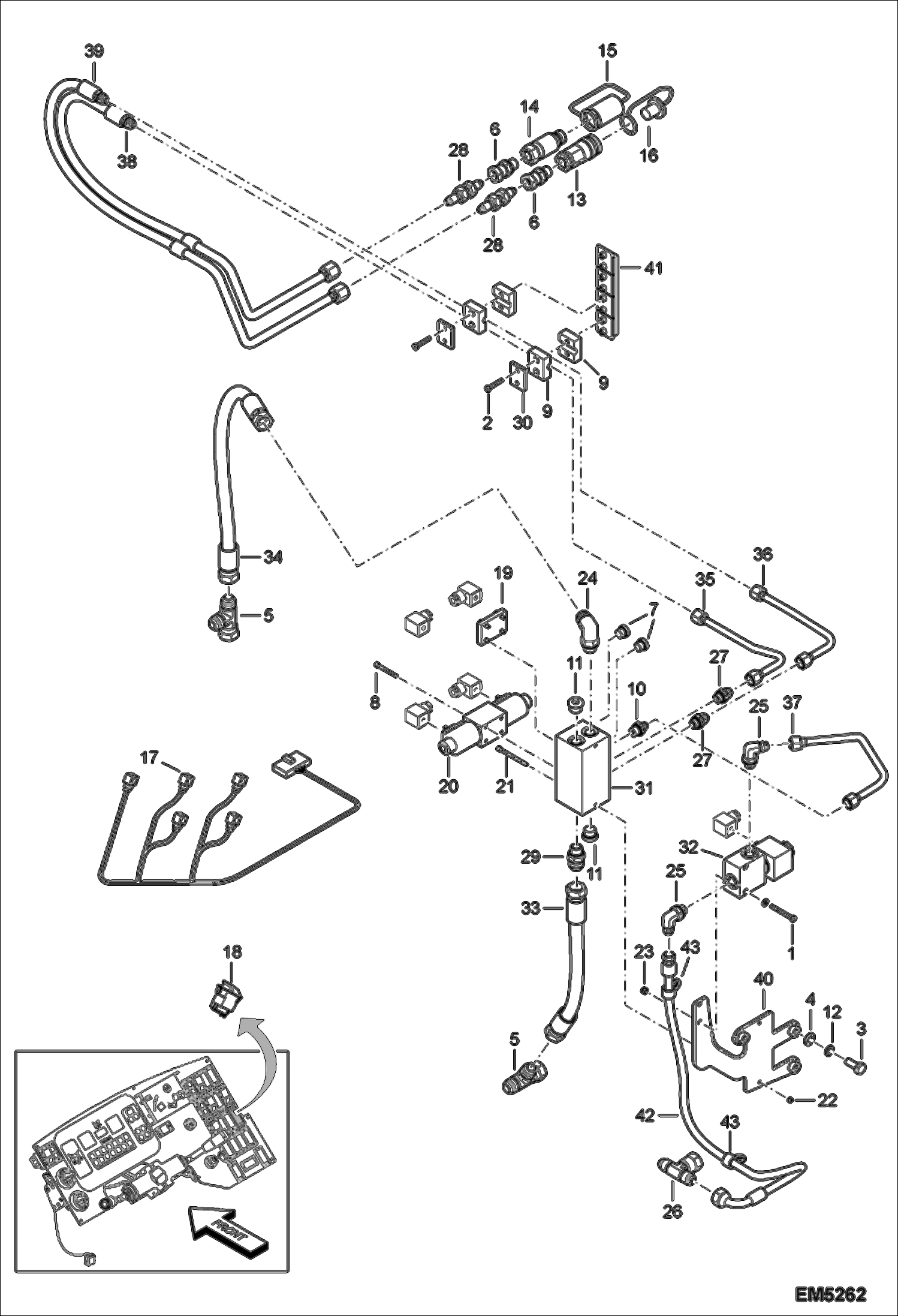 Схема запчастей Bobcat T2250 - HYDRAULIC CIRCUITRY (Auxiliary Hydraulics) (S/N AC1911001 - 11251) ACCESSORIES & OPTIONS