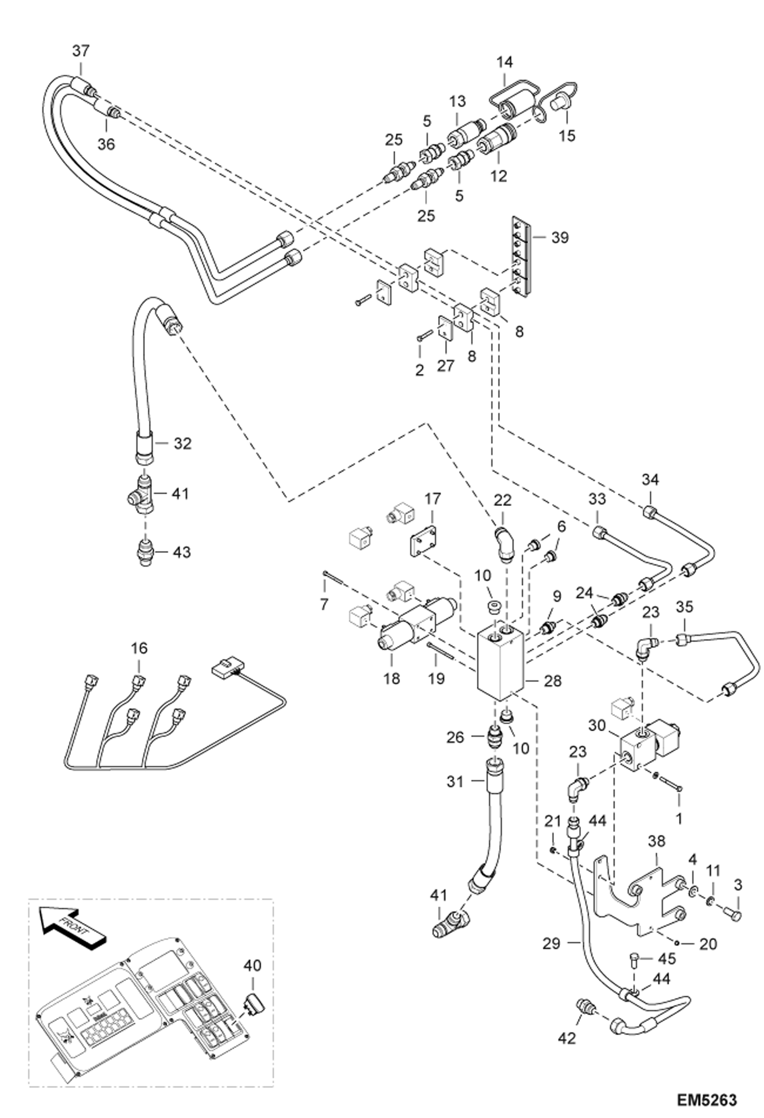 Схема запчастей Bobcat T2250 - HYDRAULIC CIRCUITRY (Auxiliary Hydraulics) (S/N AC1911252 - 14999) ACCESSORIES & OPTIONS