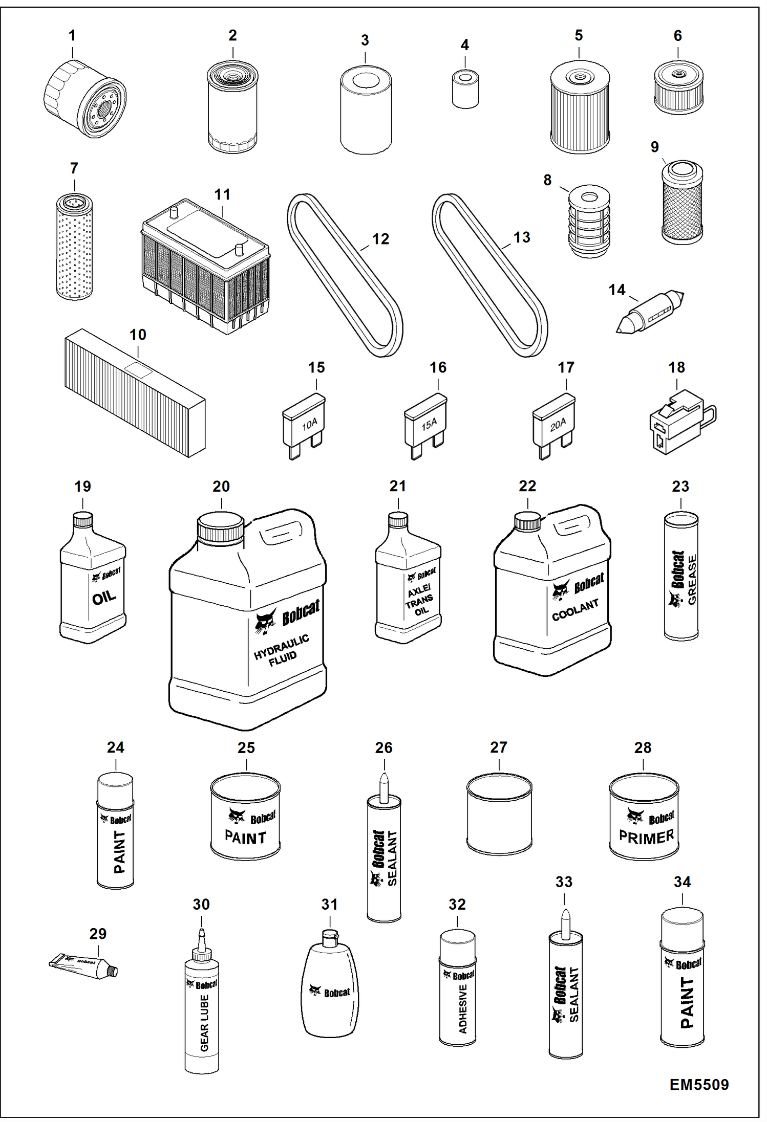 Схема запчастей Bobcat E60 - MAINTENANCE ITEMS (Service Parts) (EMEA) MAINTENANCE ITEMS