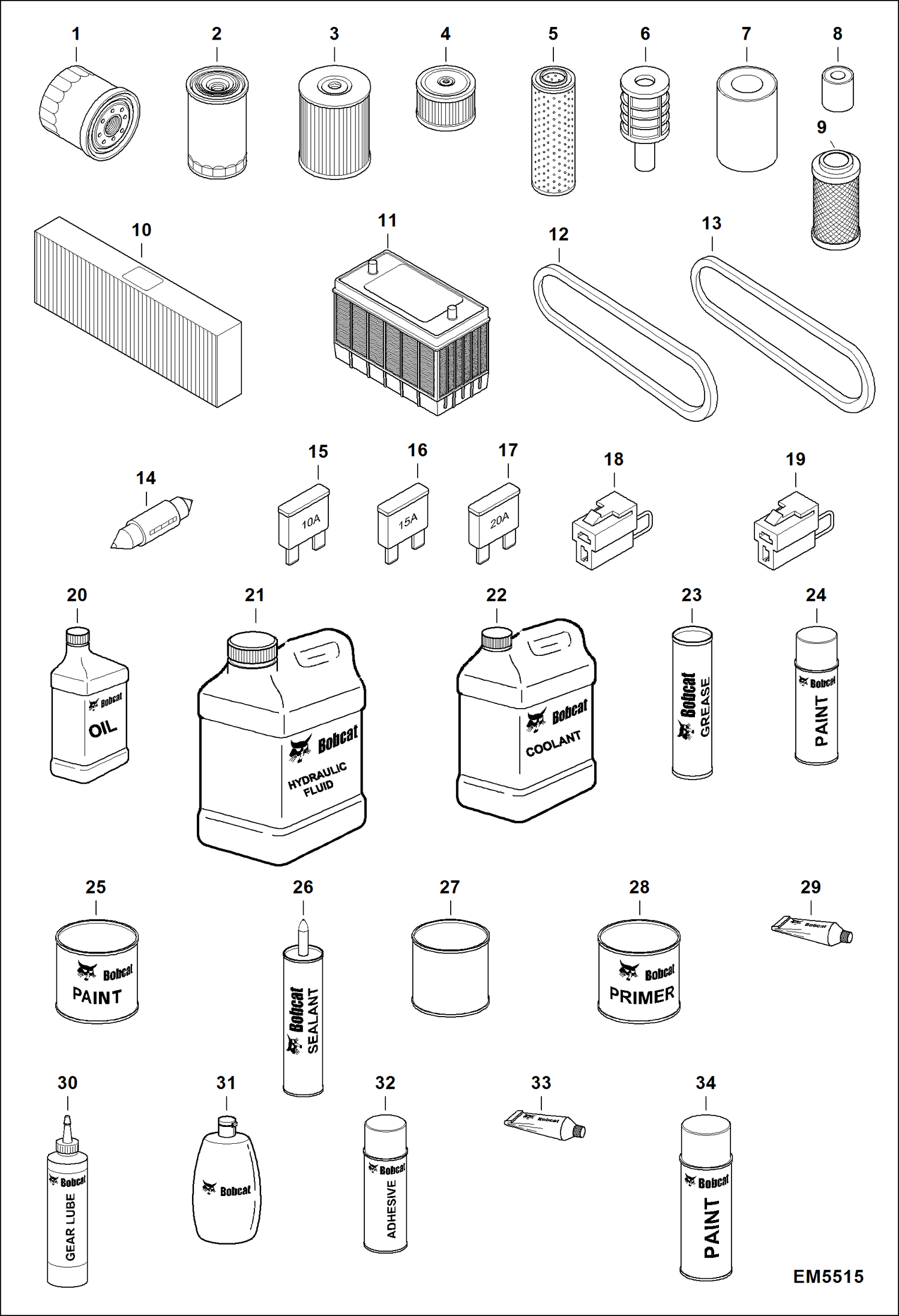 Схема запчастей Bobcat E80 - MAINTENANCE ITEMS (Service Parts) (EMEA) MAINTENANCE ITEMS