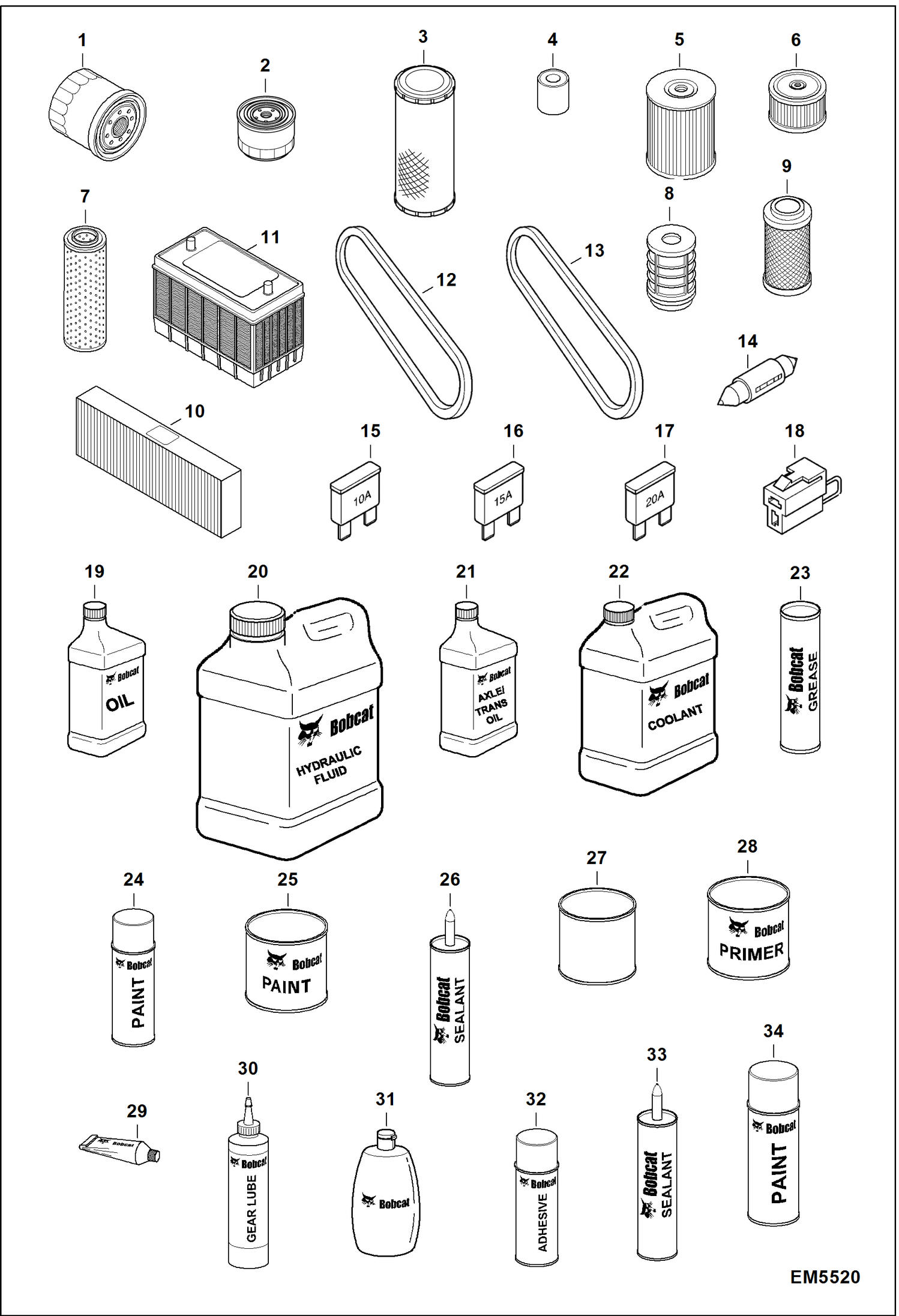 Схема запчастей Bobcat E60 - MAINTENANCE ITEMS (Service Parts) (US) MAINTENANCE ITEMS