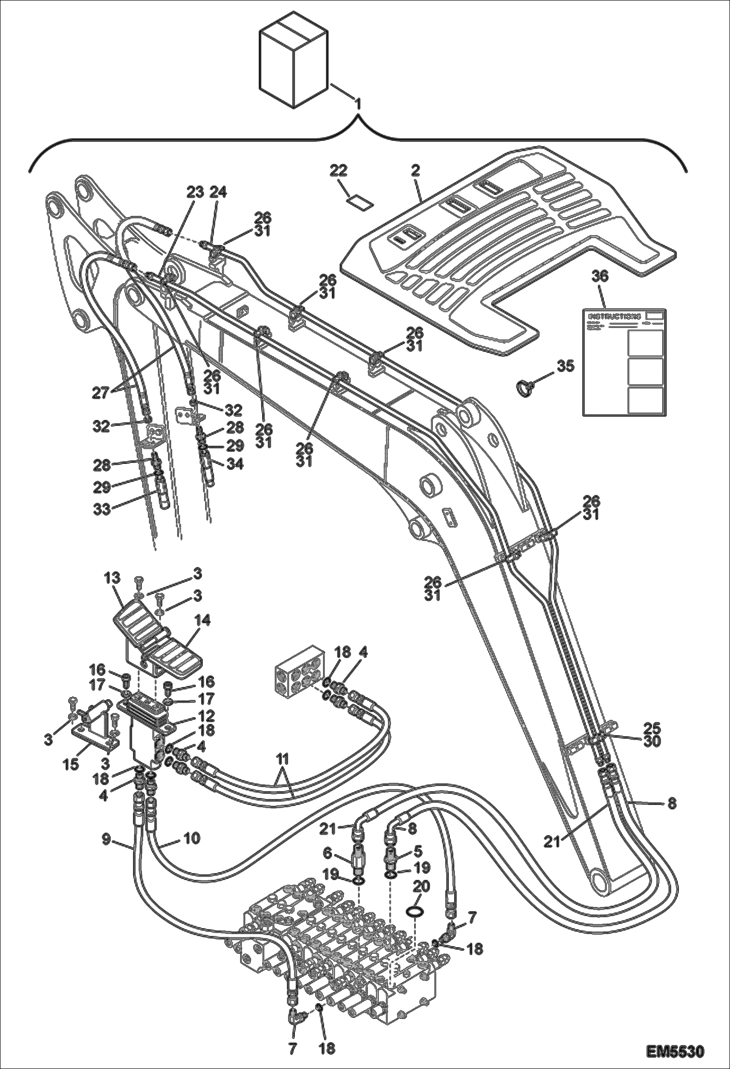 Схема запчастей Bobcat E60 - 2ND AUXILIARY HYDRAULICS KIT (EMEA) ACCESSORIES & OPTIONS