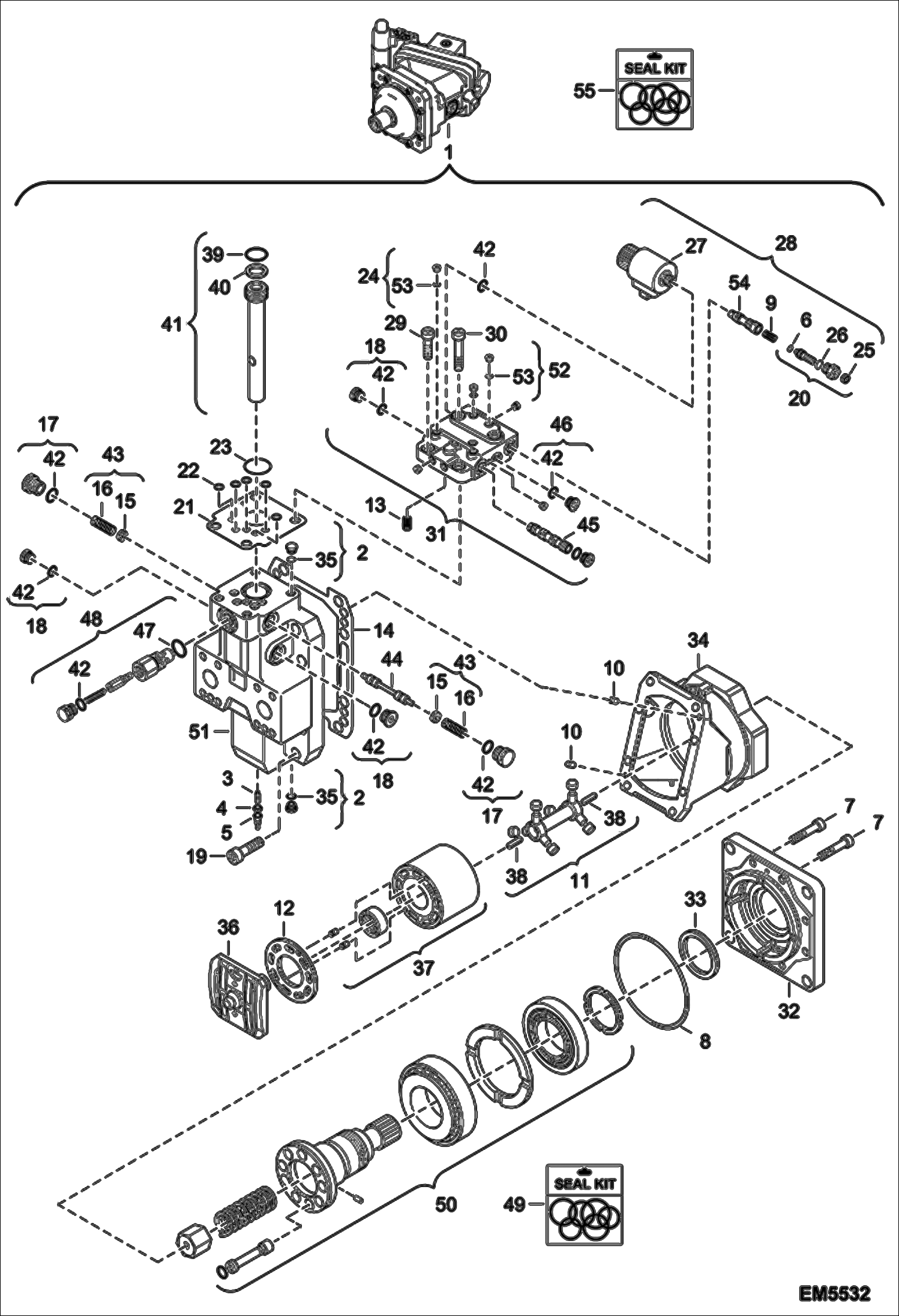 Схема запчастей Bobcat T2566 - HYDROSTATIC MOTOR ASSY HYDROSTATIC SYSTEM