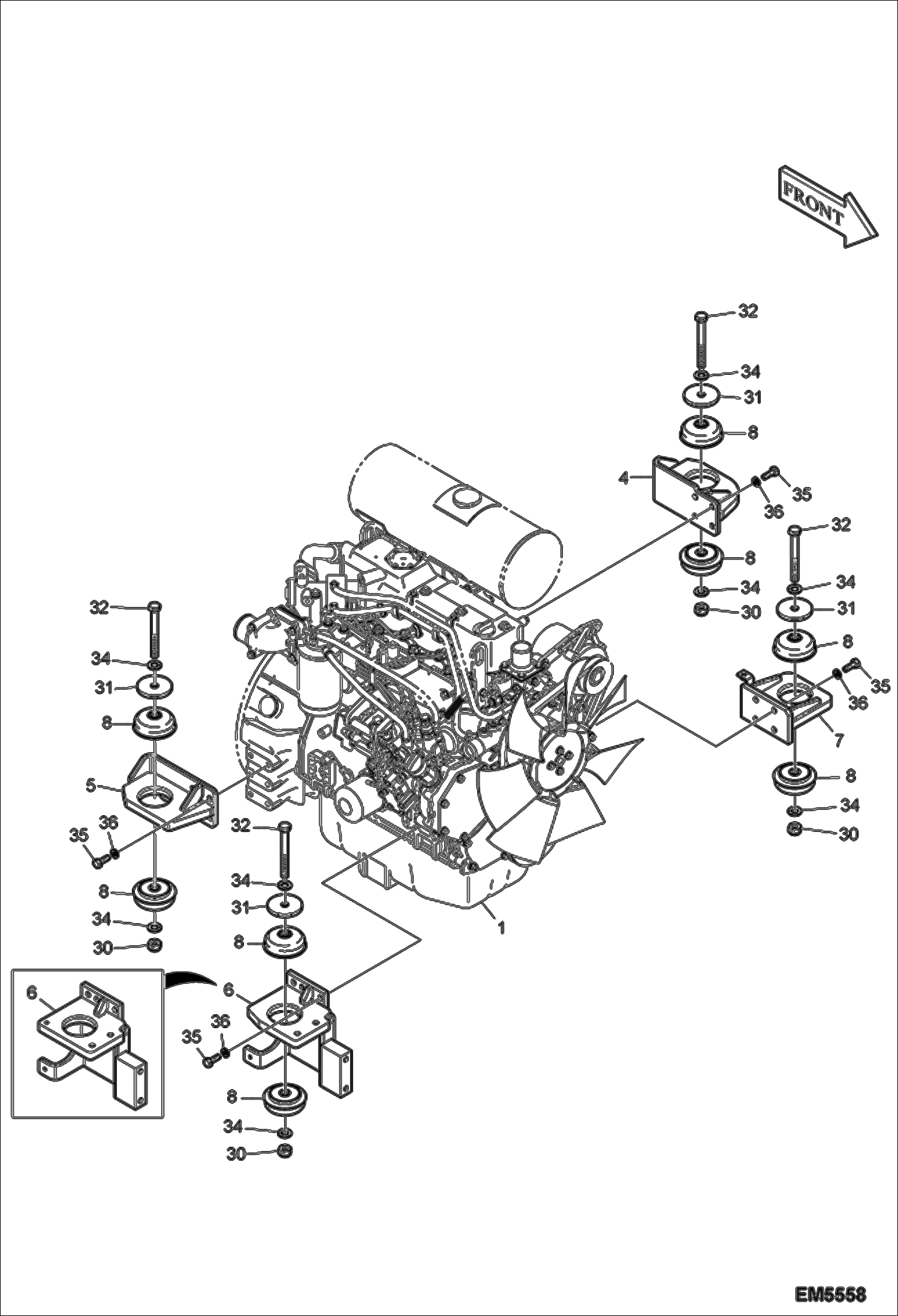 Схема запчастей Bobcat E60 - ENGINE & ATTACHING PARTS (Muffler & Engine Mounts) POWER UNIT