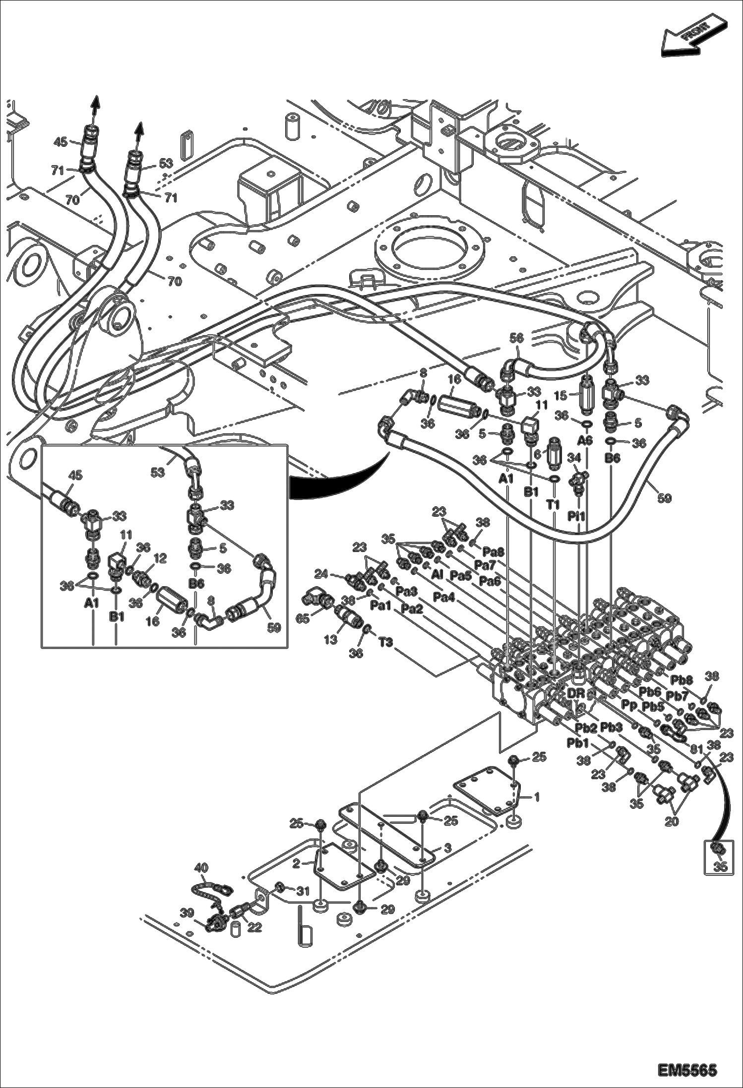 Схема запчастей Bobcat E60 - HYDRAULIC CIRCUITRY (Work Hoses & Control Valve) (Arm) HYDRAULIC SYSTEM