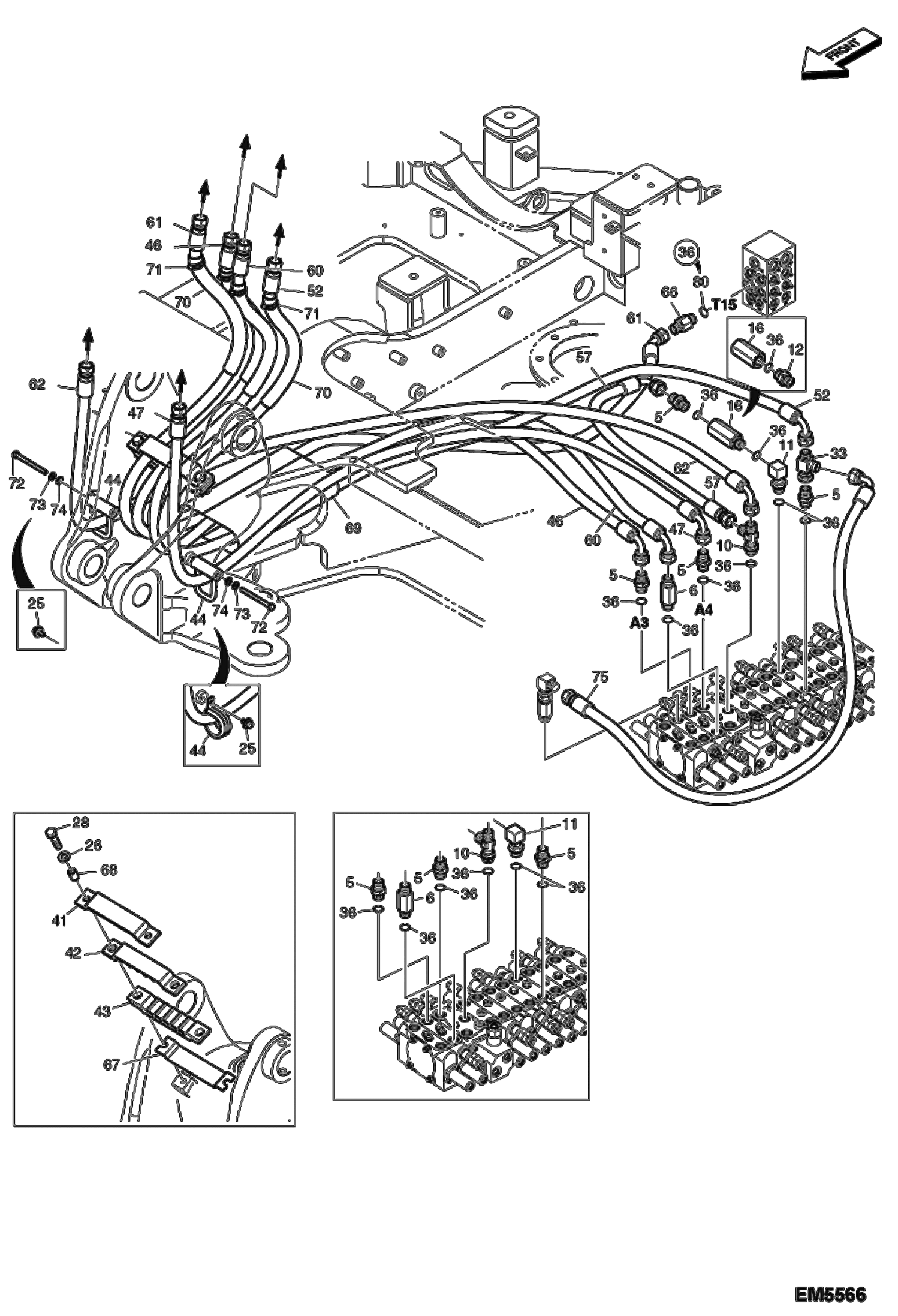 Схема запчастей Bobcat E60 - HYDRAULIC CIRCUITRY (Work Hoses & Control Valve) (Bucket/Boom) HYDRAULIC SYSTEM