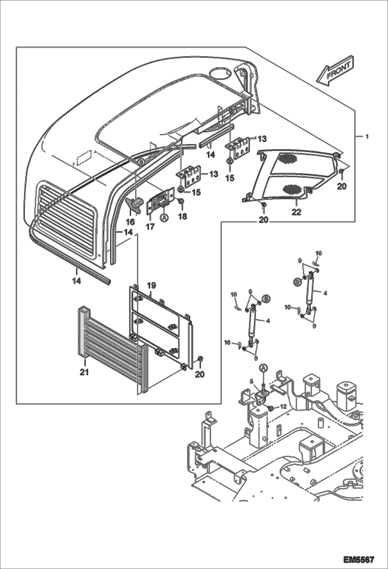 Схема запчастей Bobcat E60 - RH COVER MAIN FRAME